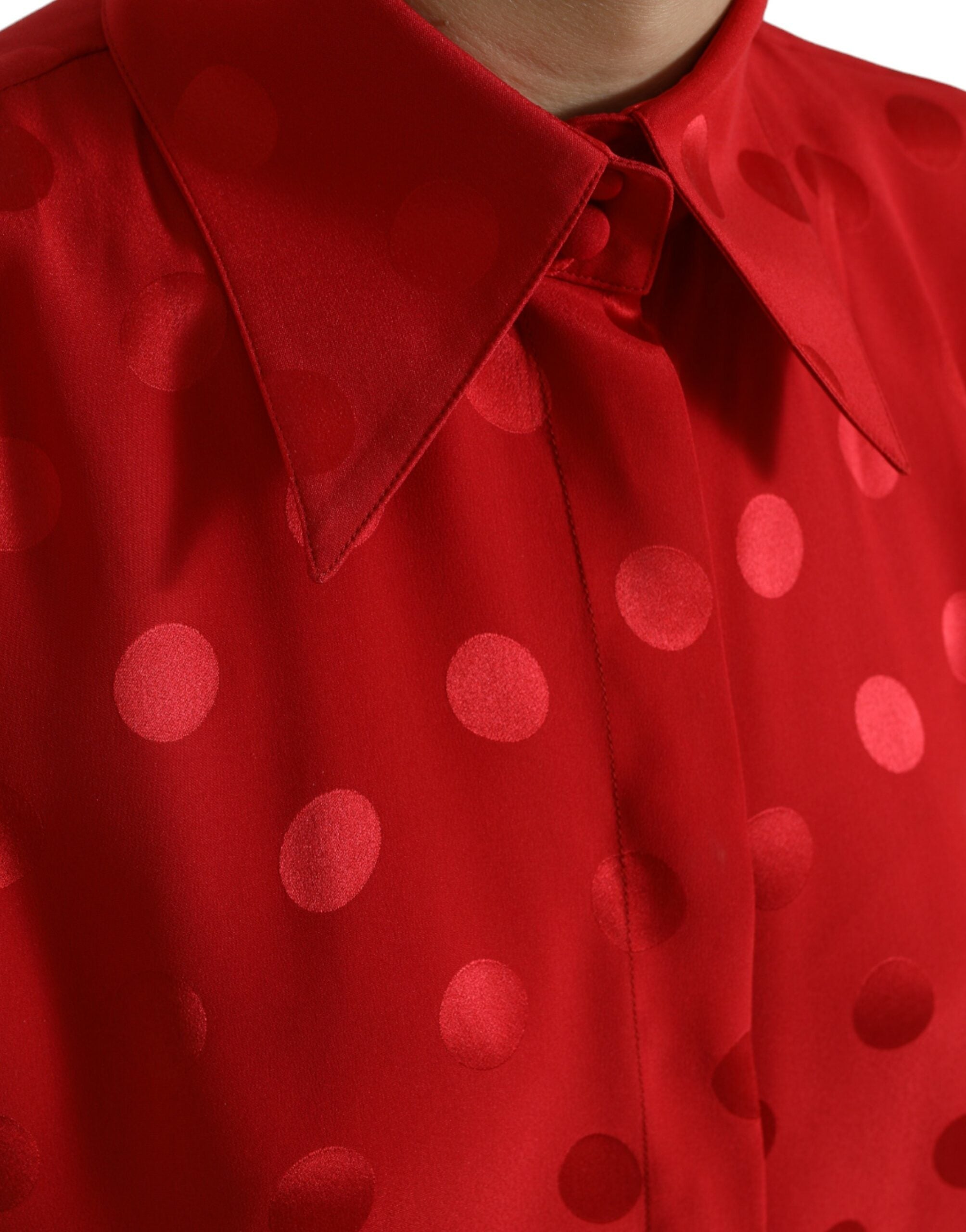 Dolce & Gabbana Red polka dot sleeveless blouse top with collar-5