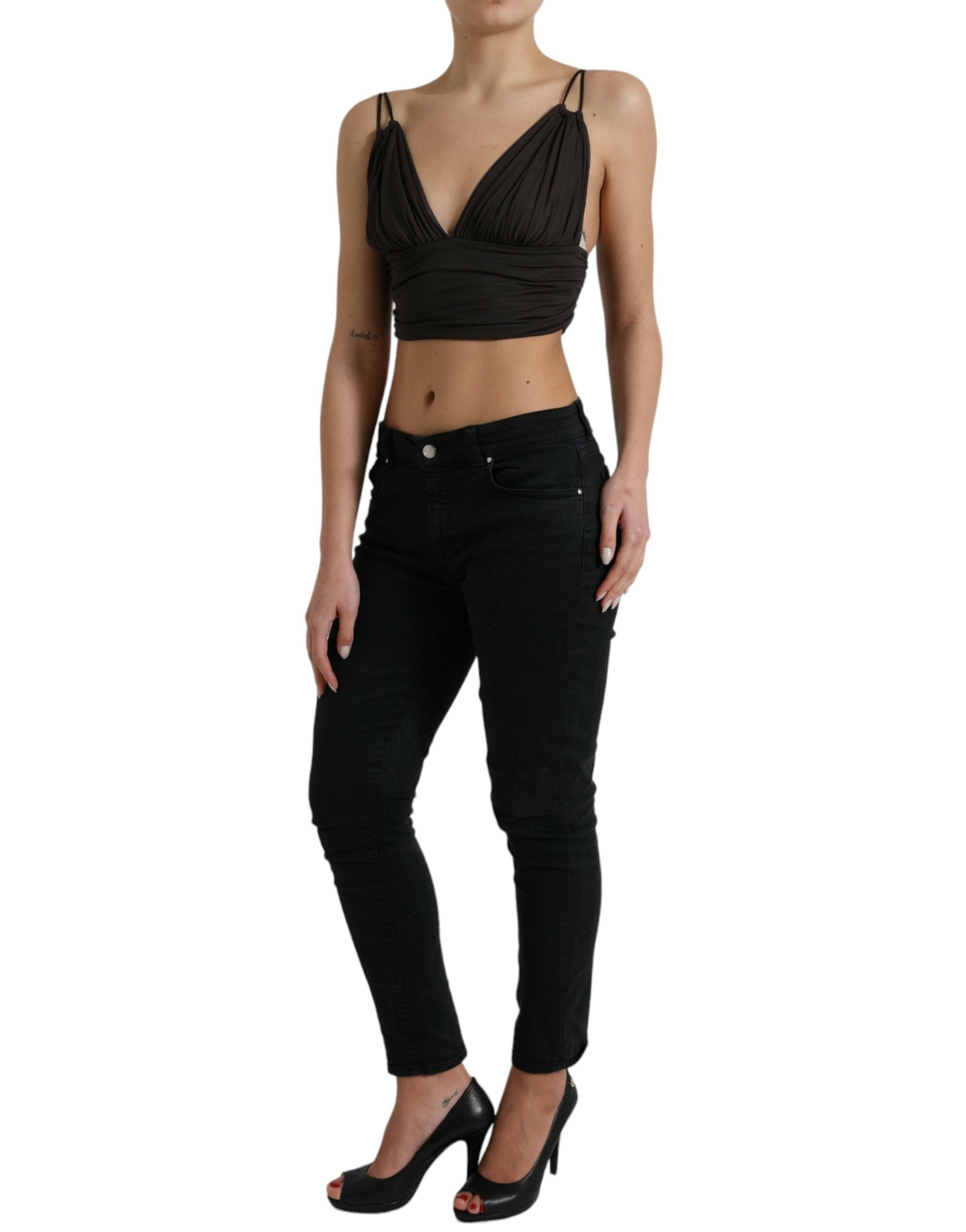 Dolce & Gabbana Brown Viscose Tank Top with Deep V-Neck-2