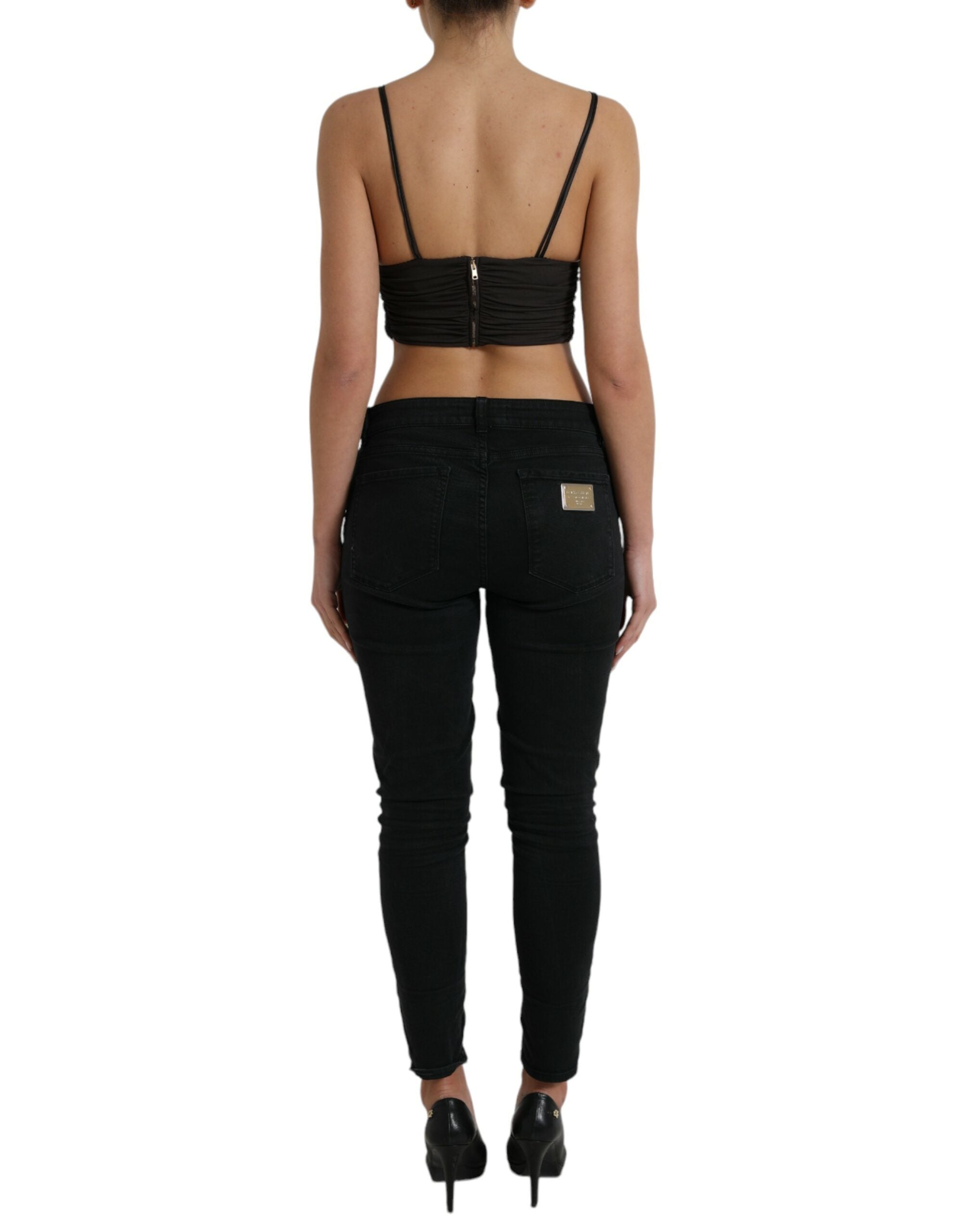 Dolce & Gabbana Brown Viscose Tank Top with Deep V-Neck-3