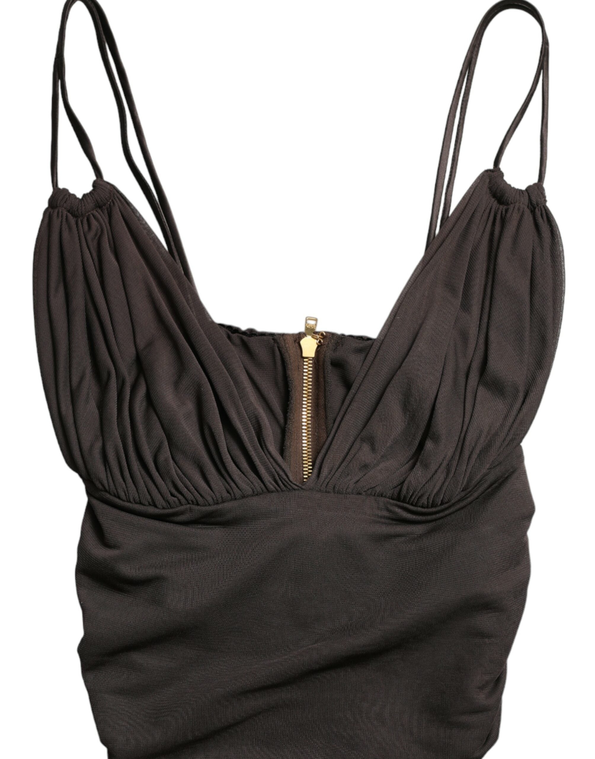 Dolce & Gabbana Brown Viscose Tank Top with Deep V-Neck-6