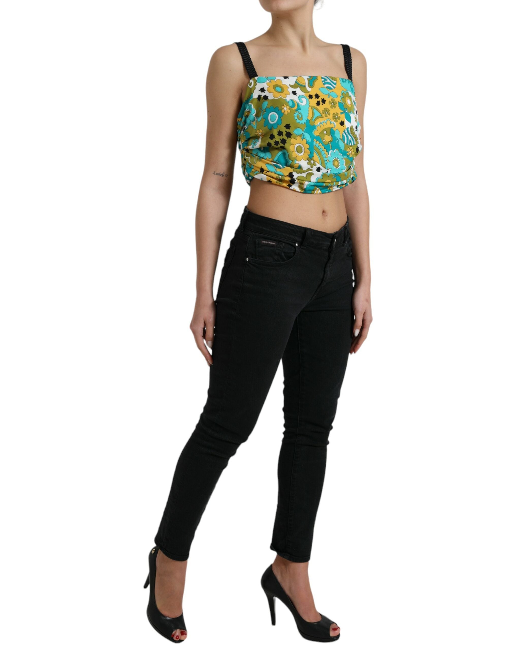 Top corto sin mangas con estampado floral multicolor de Dolce & Gabbana-2