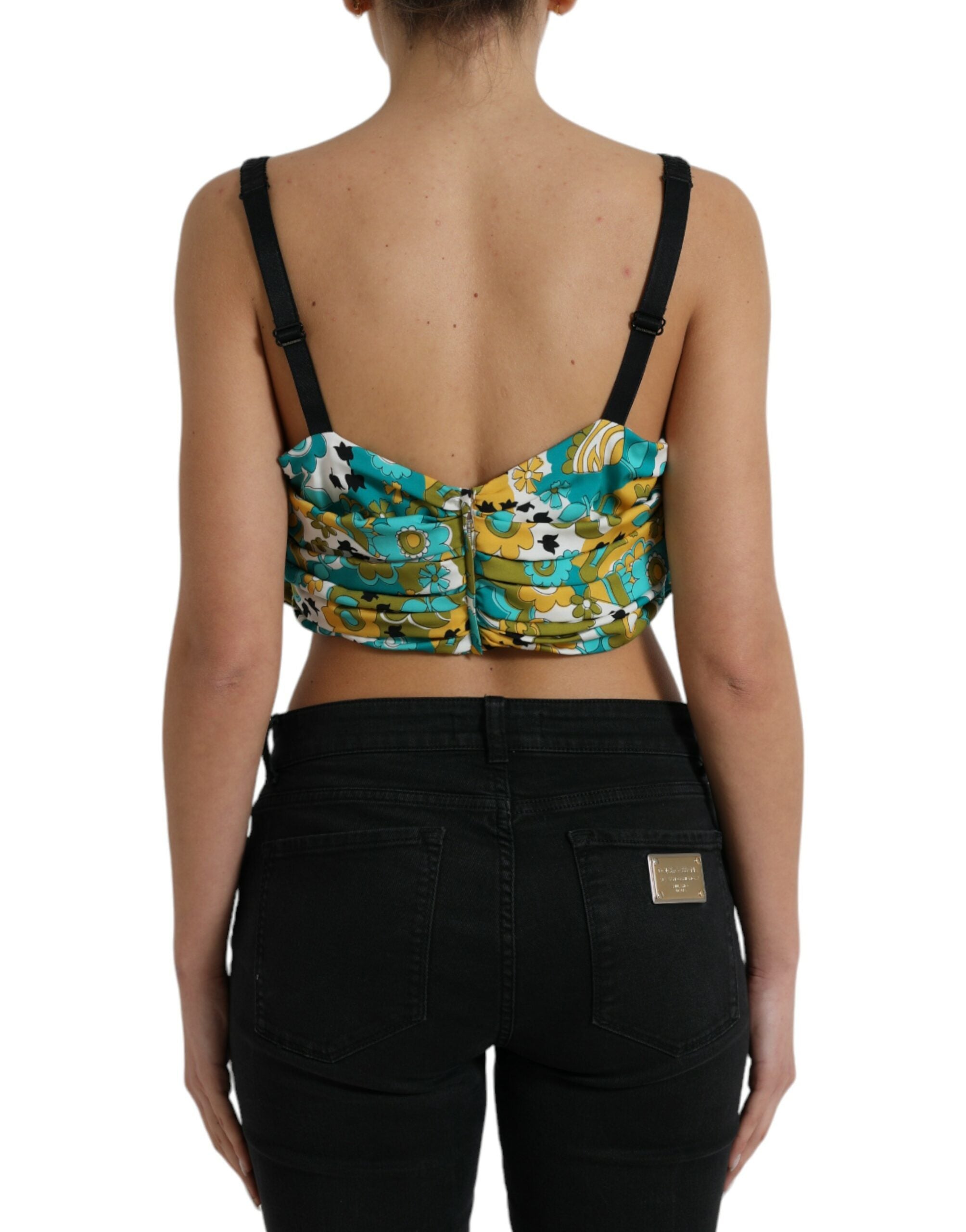 Top corto sin mangas con estampado floral multicolor de Dolce & Gabbana-3