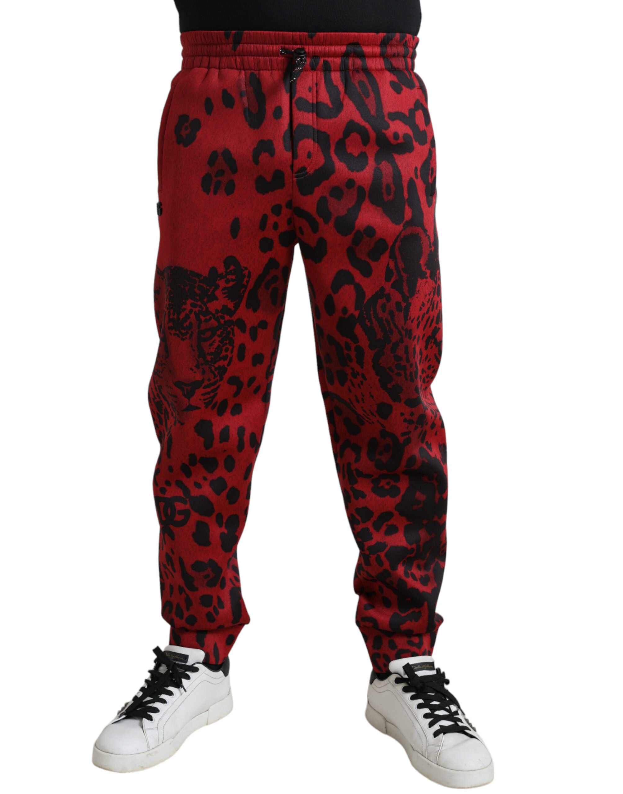 Dolce & Gabbana Red and Black Leopard Stretch Jogger Pants-1