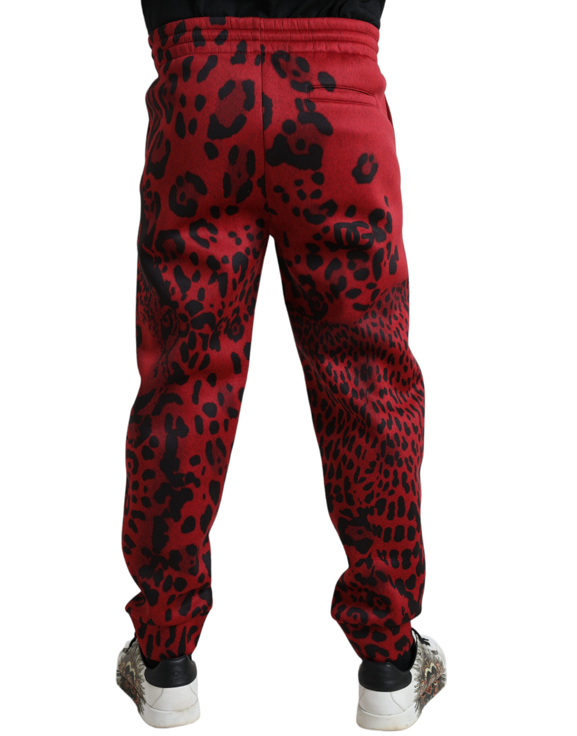 Dolce & Gabbana Red and Black Leopard Stretch Jogger Pants-2