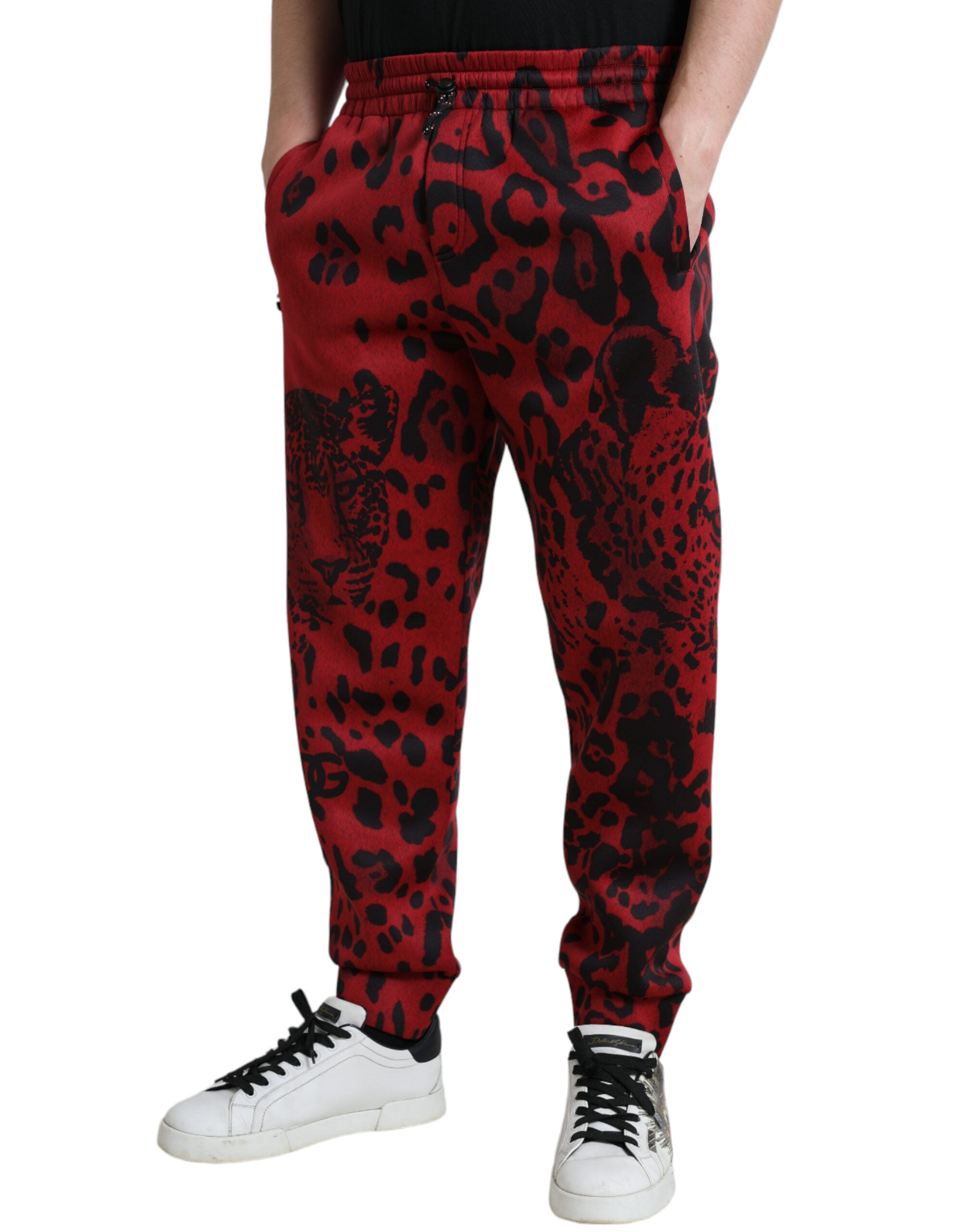 Dolce & Gabbana Red and Black Leopard Stretch Jogger Pants-3