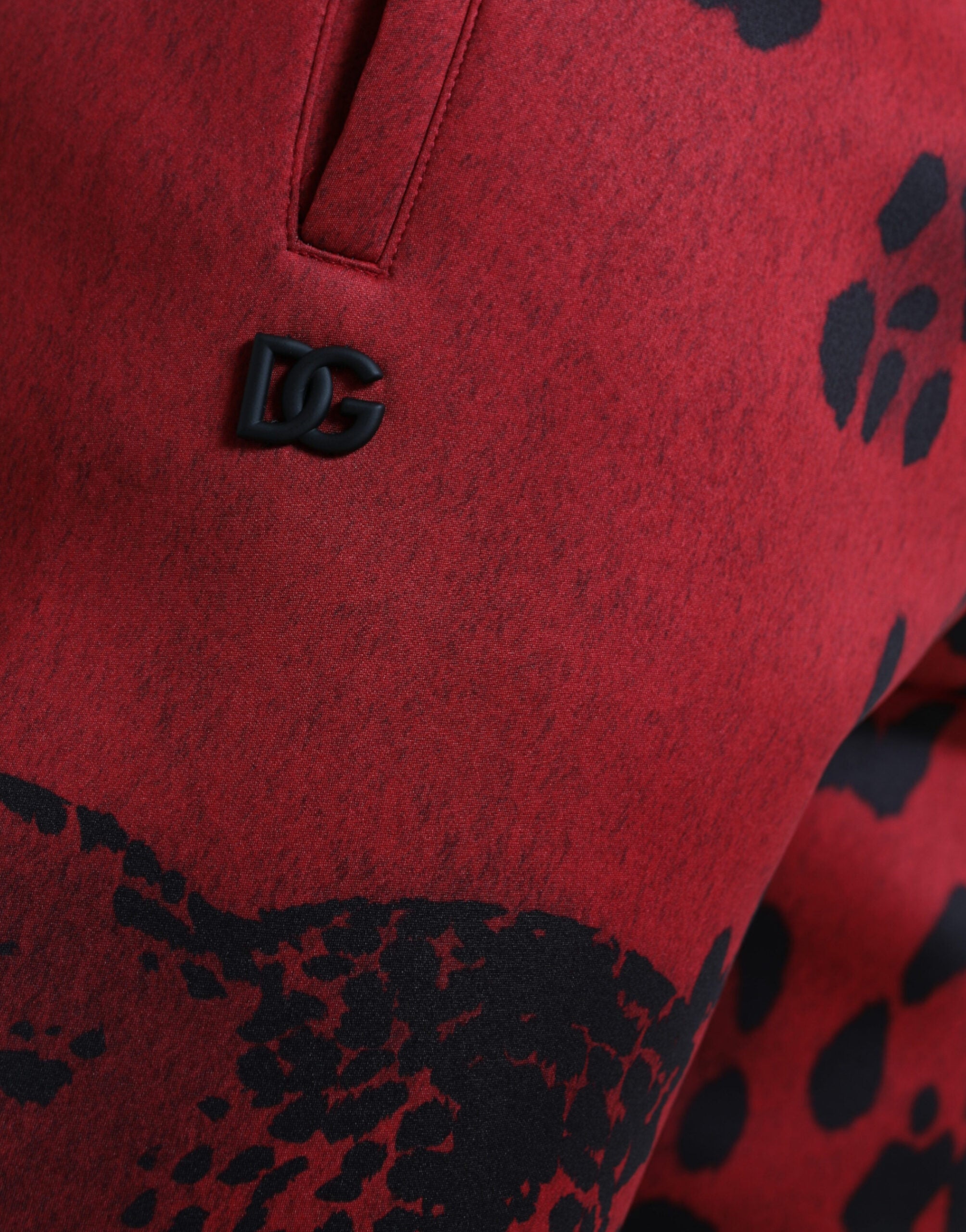Dolce & Gabbana Red and Black Leopard Stretch Jogger Pants-4