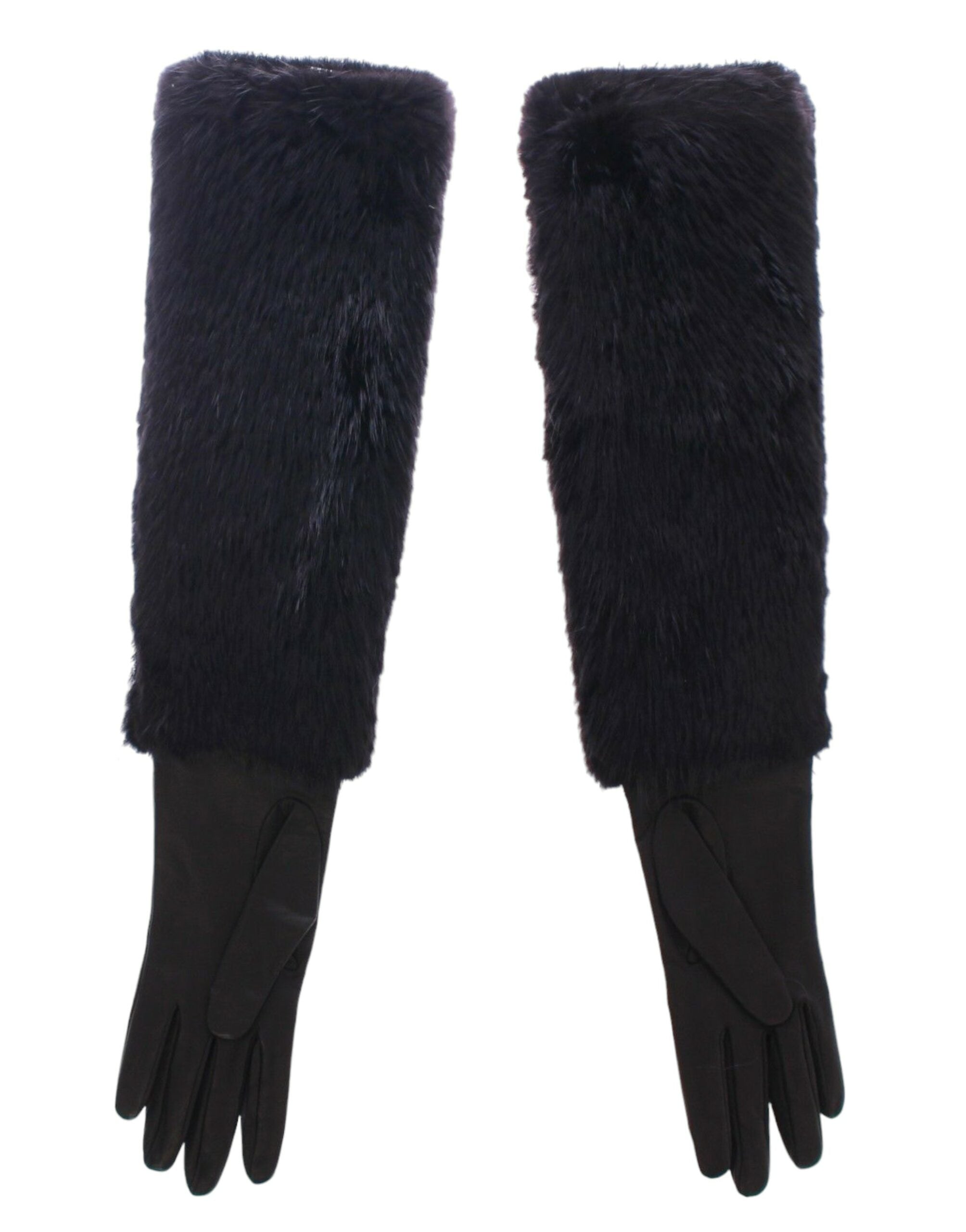 Dolce & Gabbana Black Beaver Fur and Lambskin Leather Elbow Gloves-1
