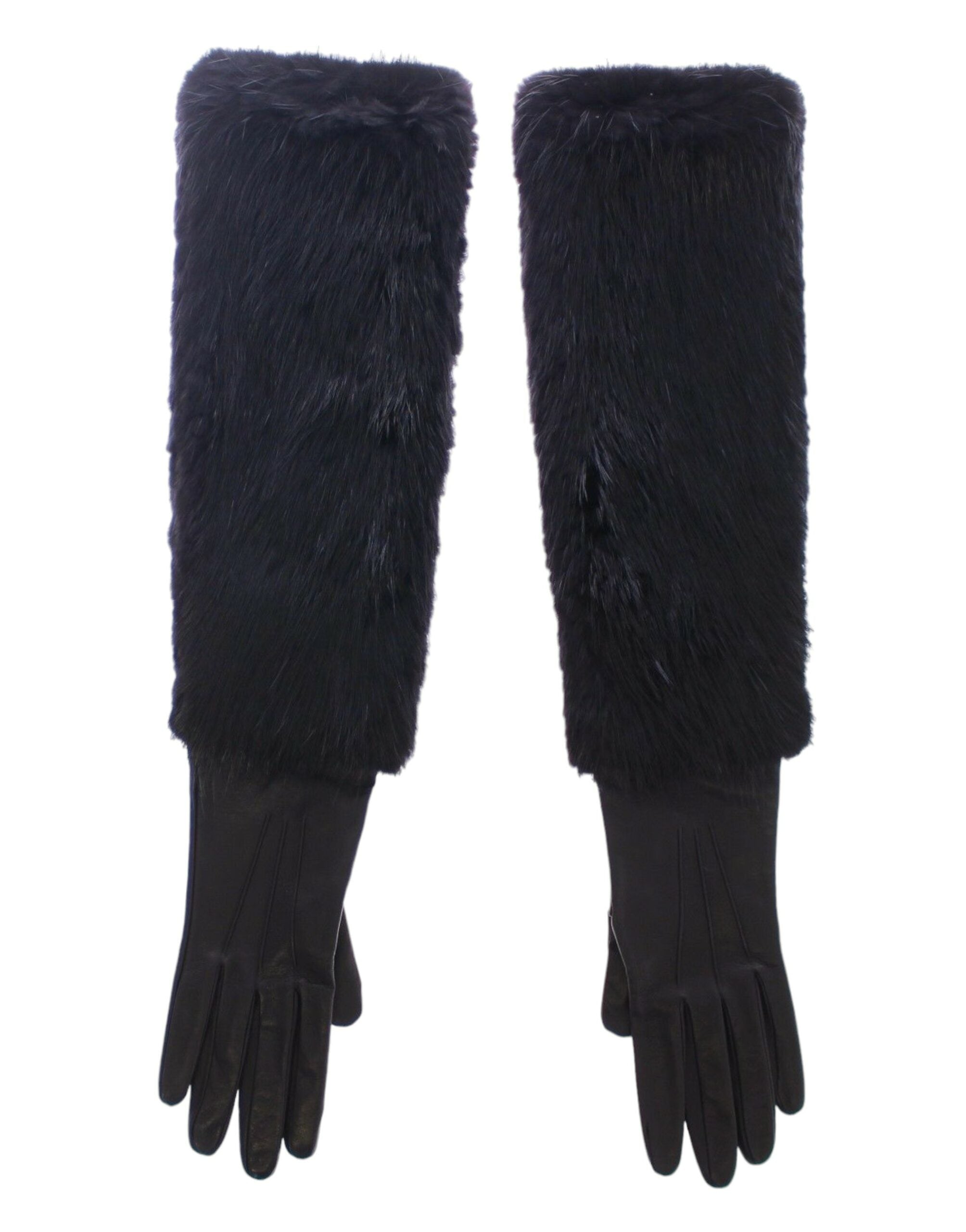 Dolce & Gabbana Black Beaver Fur and Lambskin Leather Elbow Gloves-2