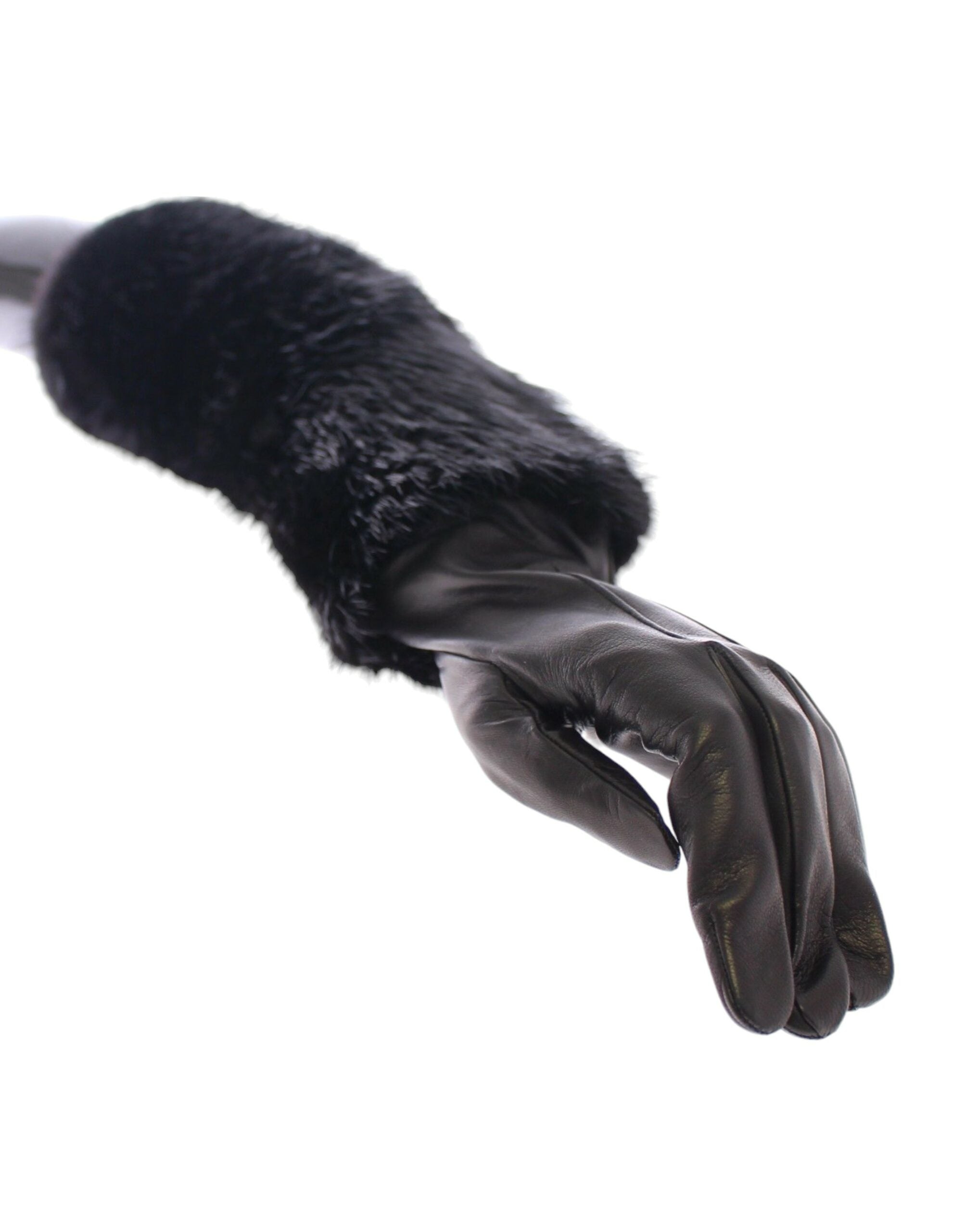 Dolce & Gabbana Black Beaver Fur and Lambskin Leather Elbow Gloves-4