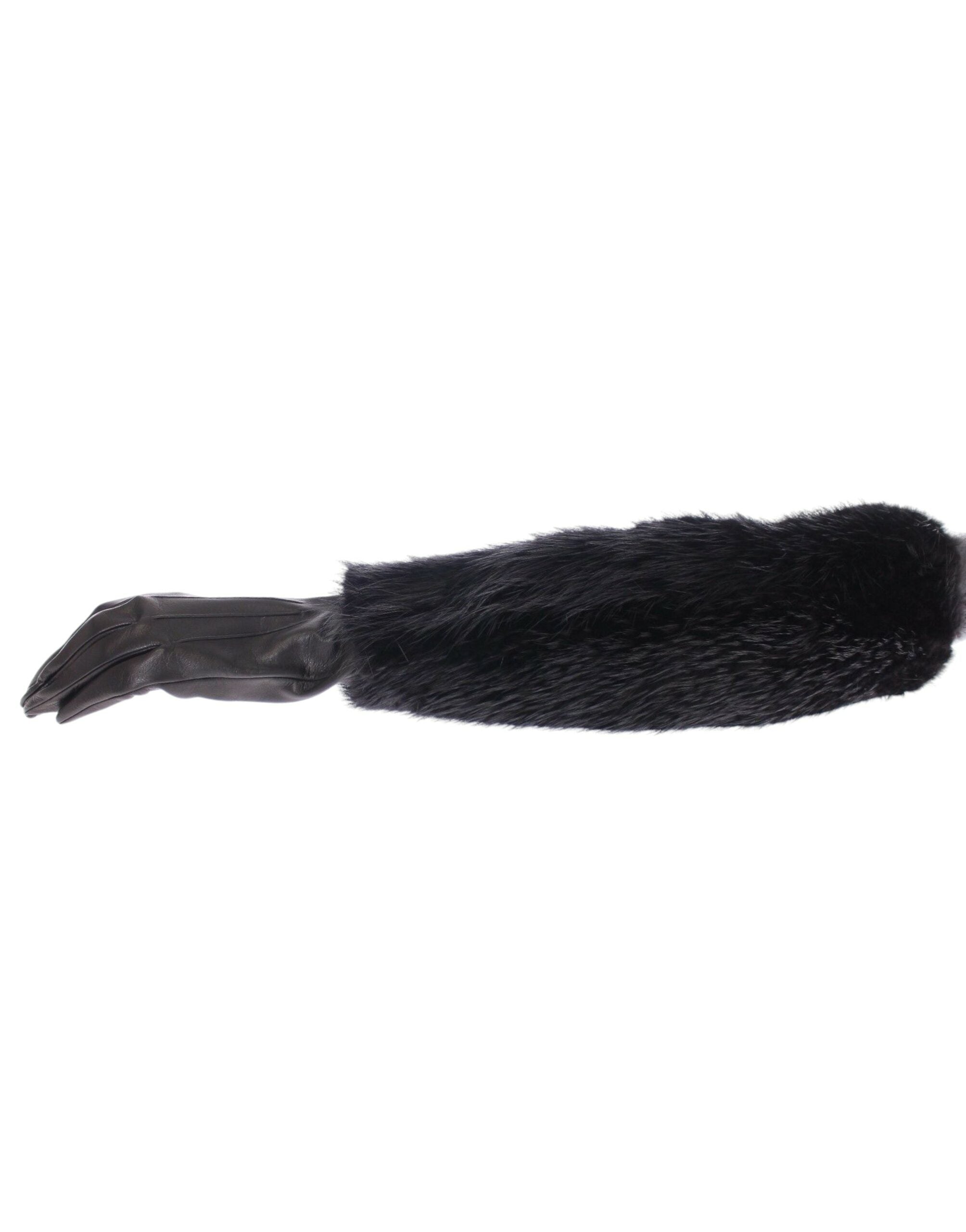 Dolce & Gabbana Black Beaver Fur and Lambskin Leather Elbow Gloves-3