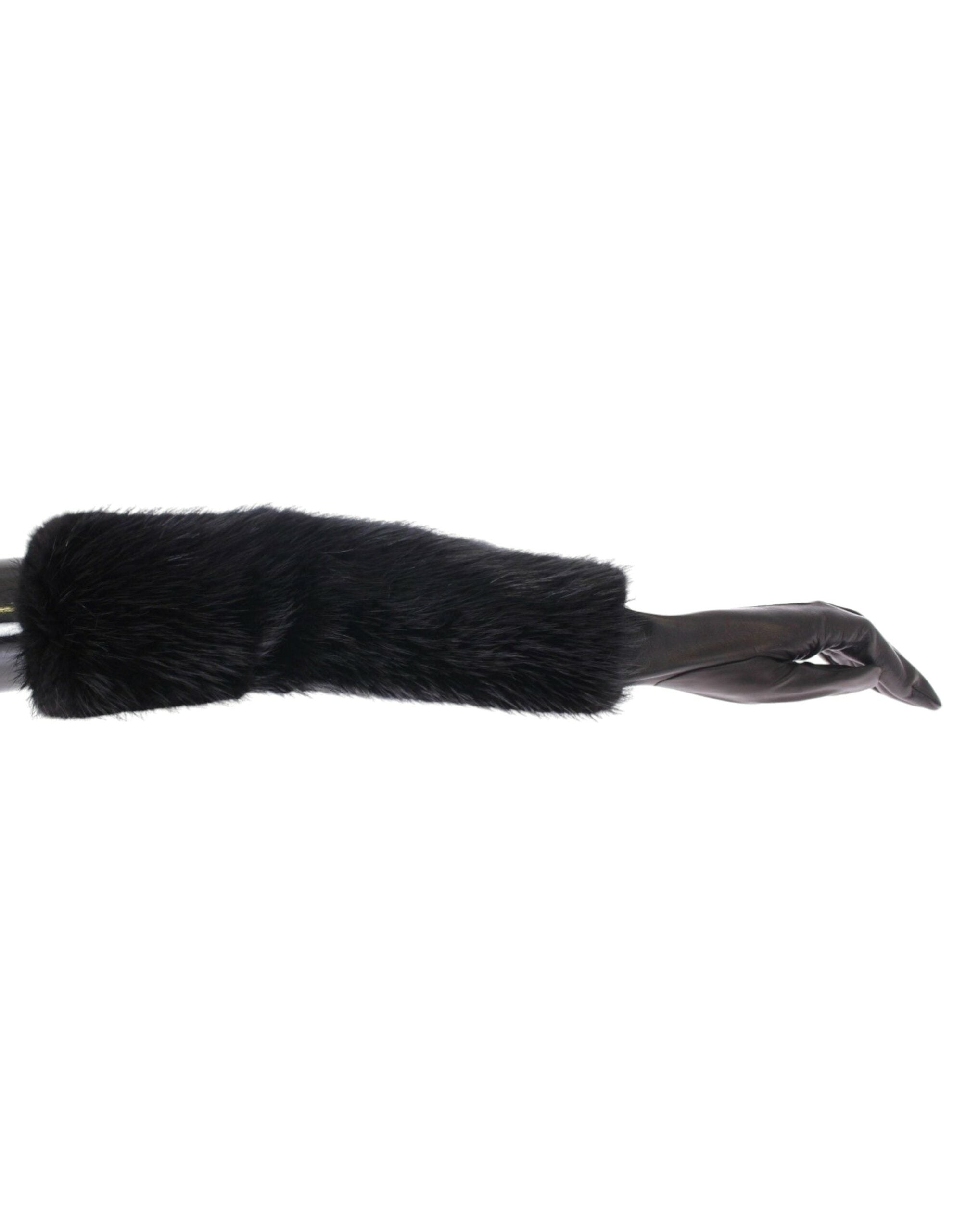 Dolce & Gabbana Black Beaver Fur and Lambskin Leather Elbow Gloves-5