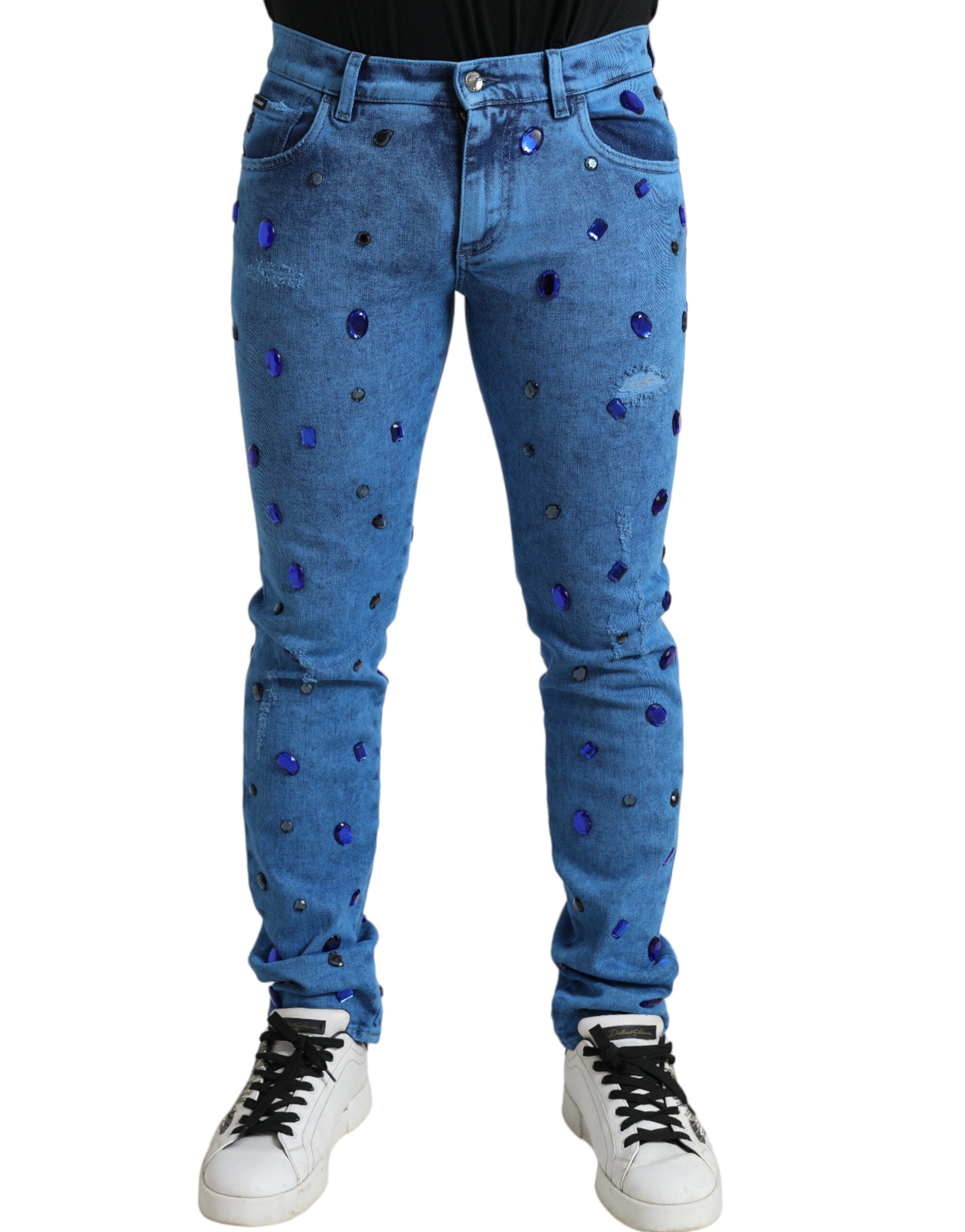 Dolce & Gabbana Blue Crystal-Embellished Skinny Denim Jeans