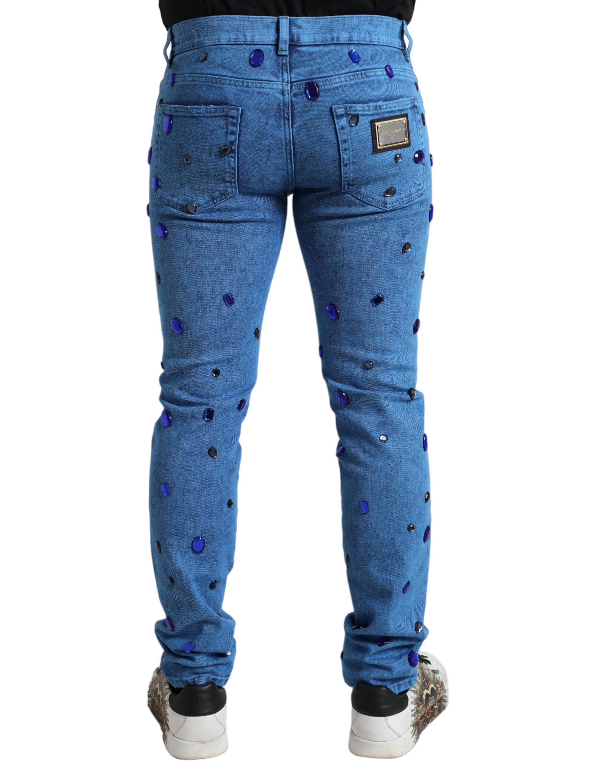 Dolce & Gabbana Blue Crystal-Embellished Skinny Denim Jeans-2