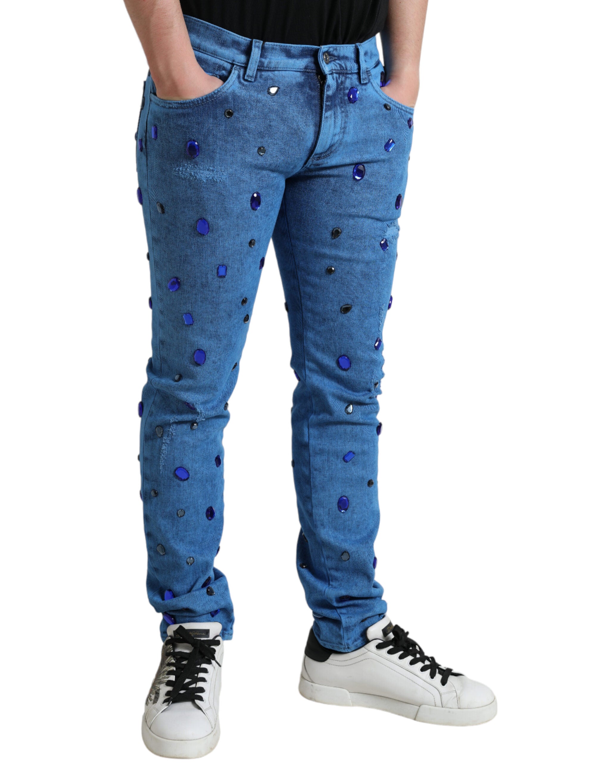 Dolce & Gabbana Blue Crystal-Embellished Skinny Denim Jeans-3