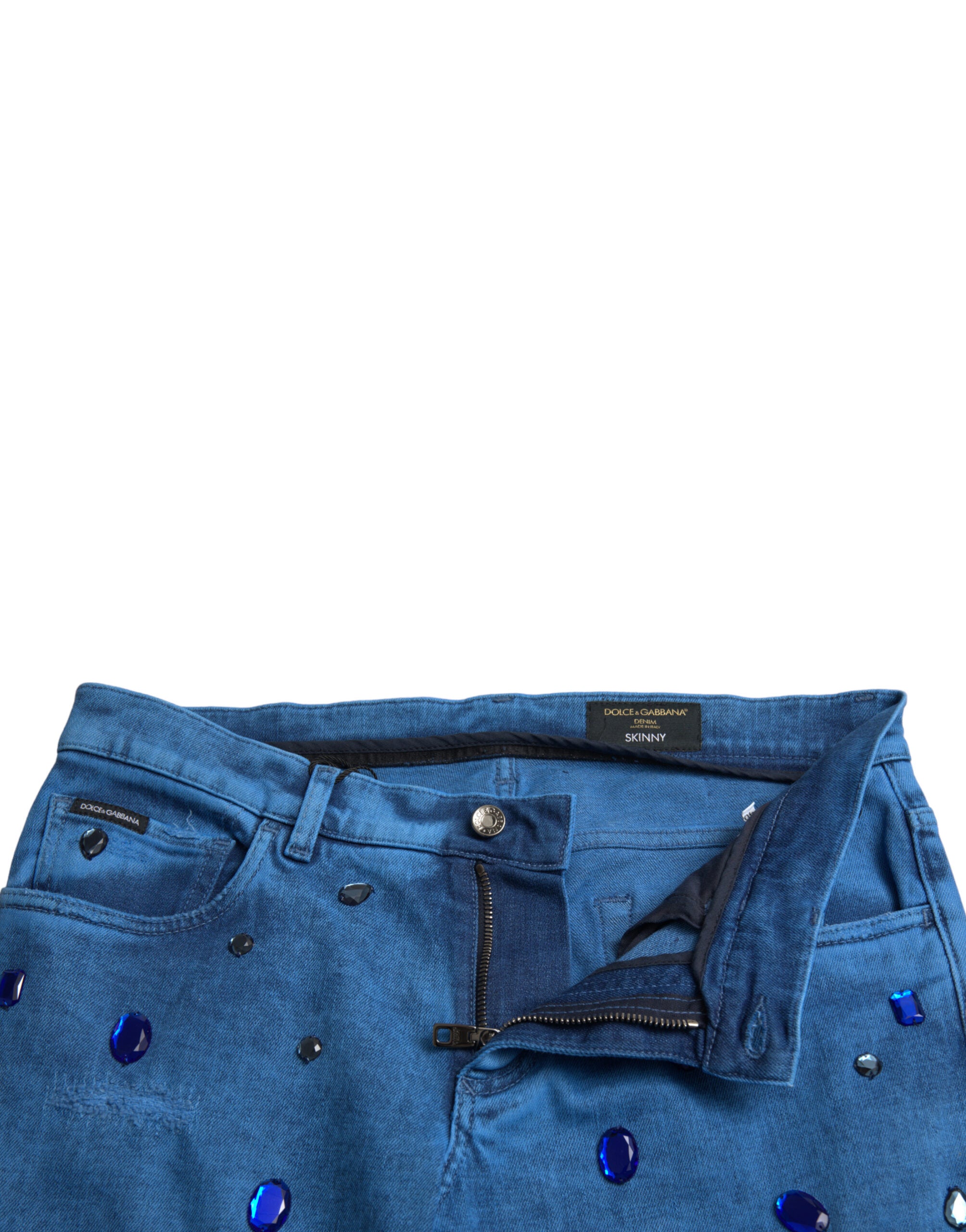 Dolce & Gabbana Blue Crystal-Embellished Skinny Denim Jeans-4