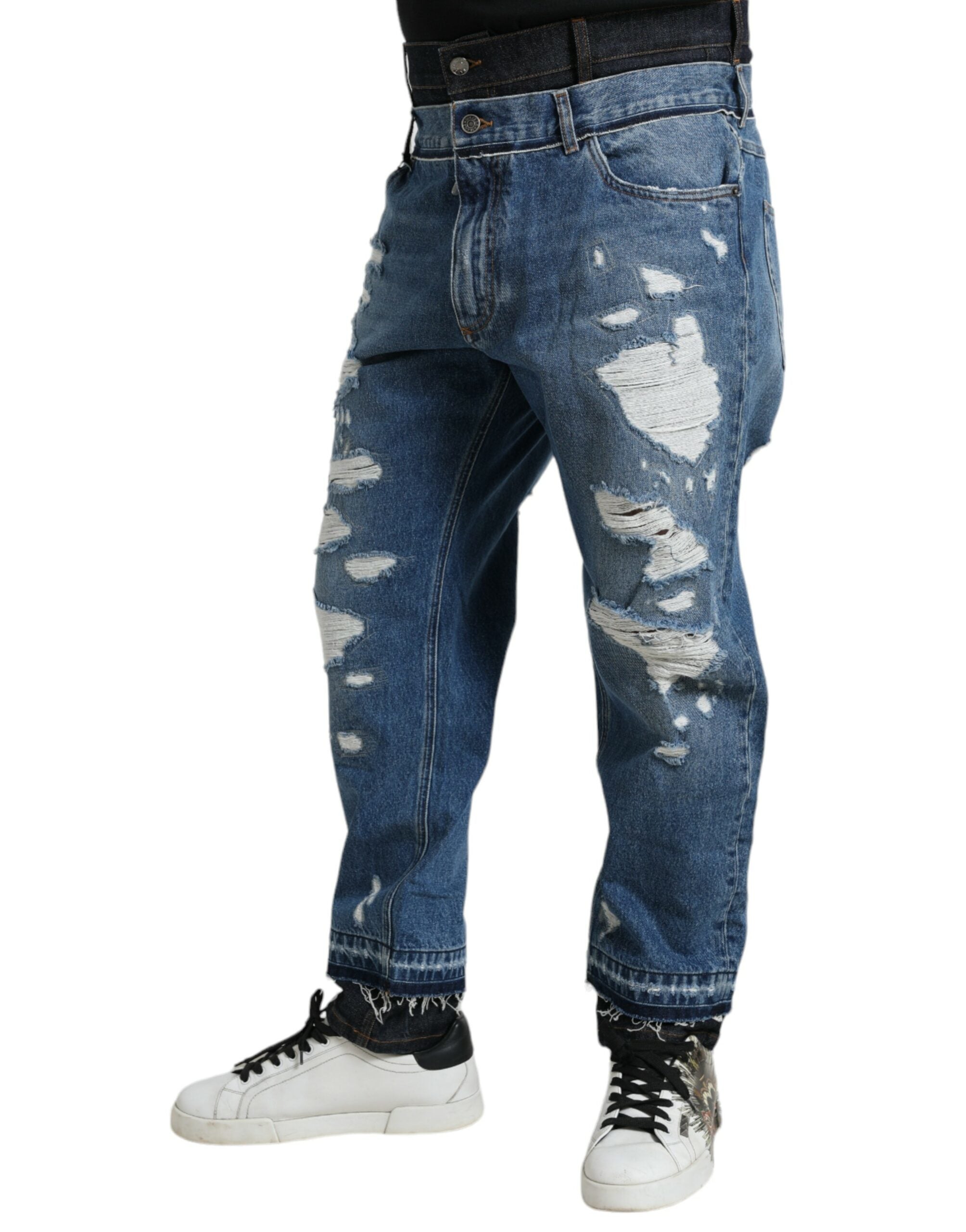 Dolce & Gabbana Blue Tattered Cotton Men Denim Jeans-2