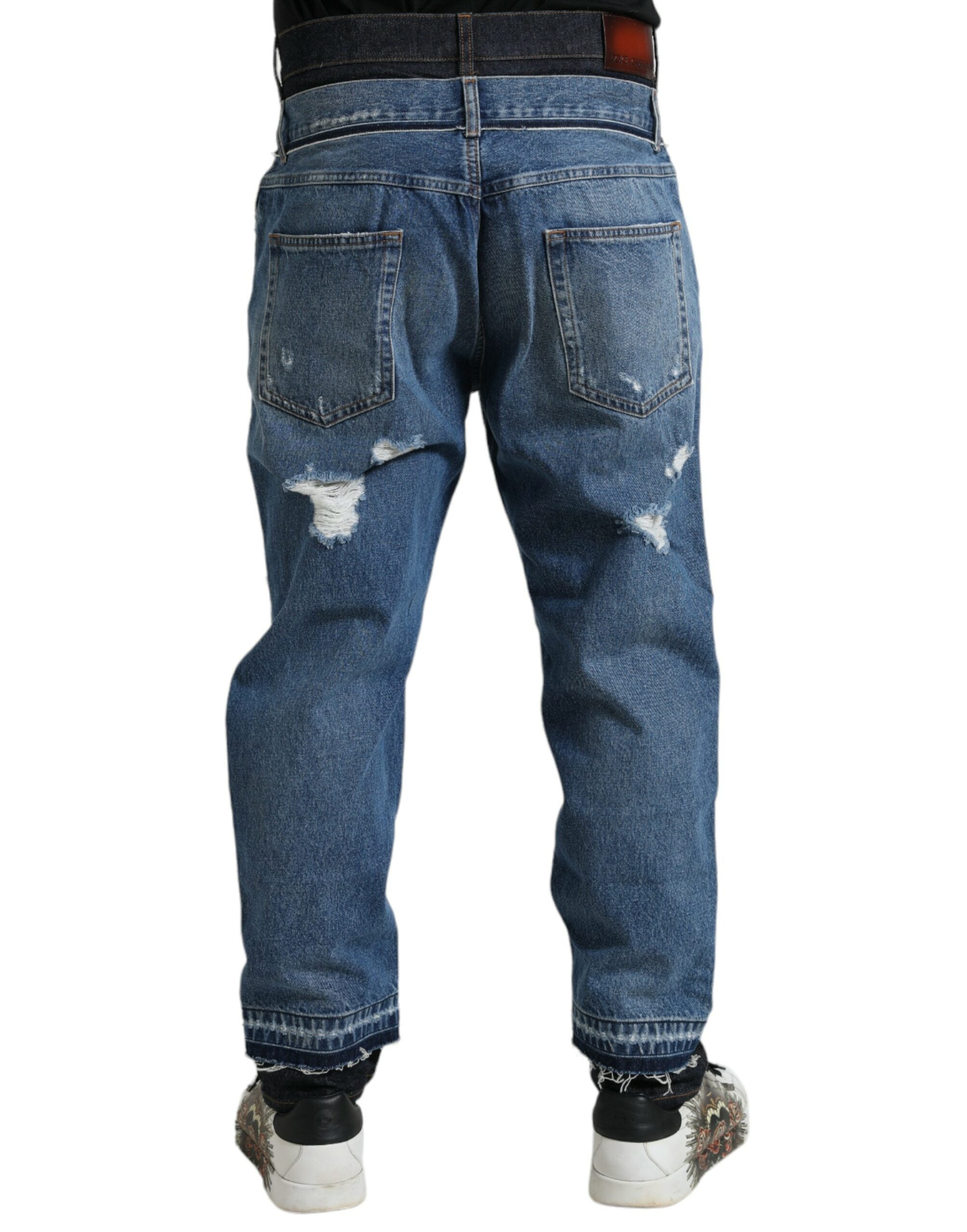Dolce & Gabbana Blue Tattered Cotton Men Denim Jeans-3