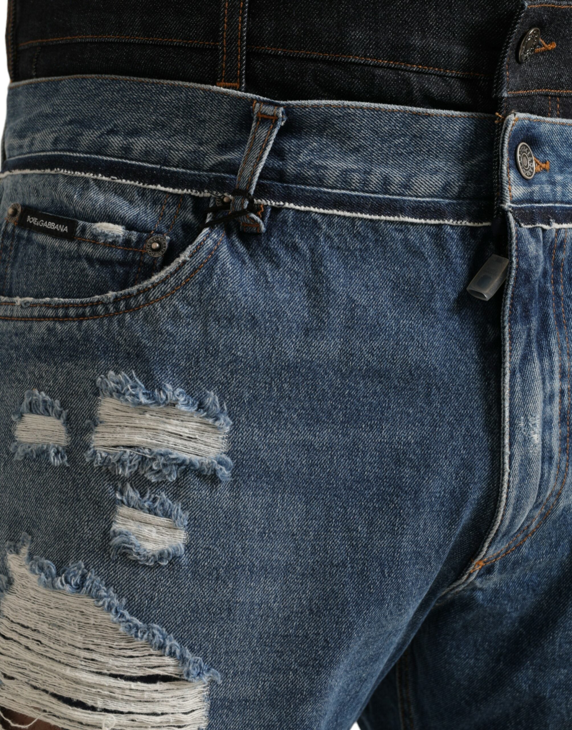 Dolce & Gabbana Blue Tattered Cotton Men Denim Jeans-4