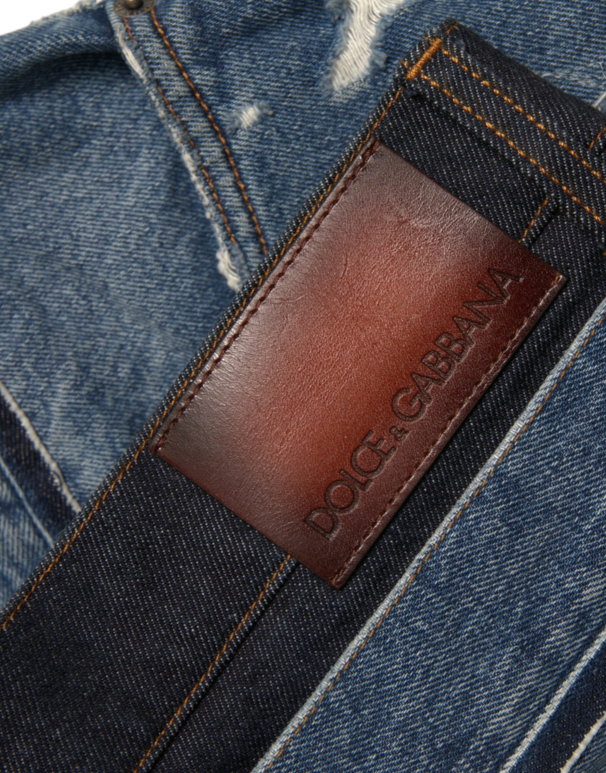 Dolce & Gabbana Blue Tattered Cotton Men Denim Jeans-6