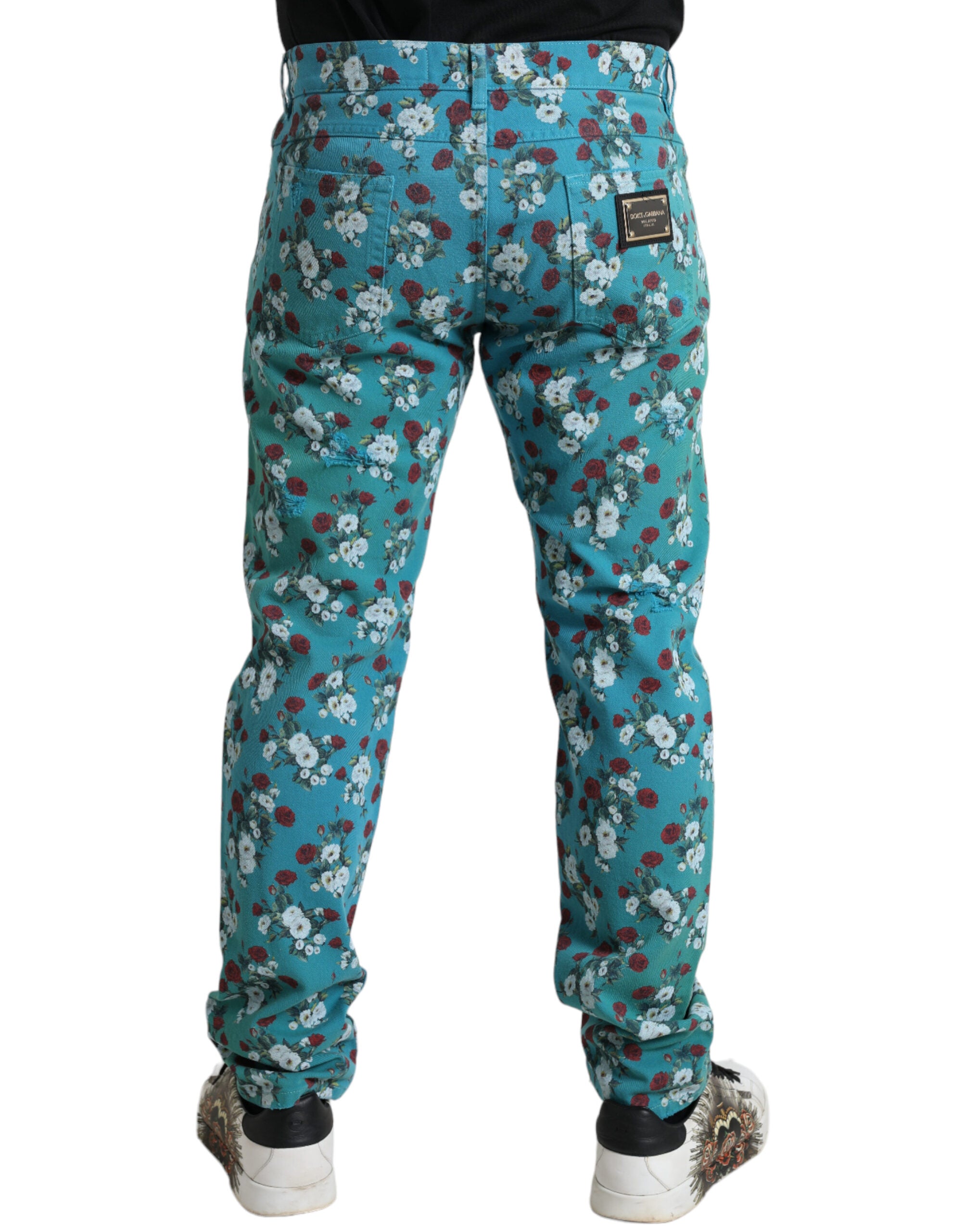 Dolce & Gabbana Blue skinny denim trousers in cotton with floral print-2