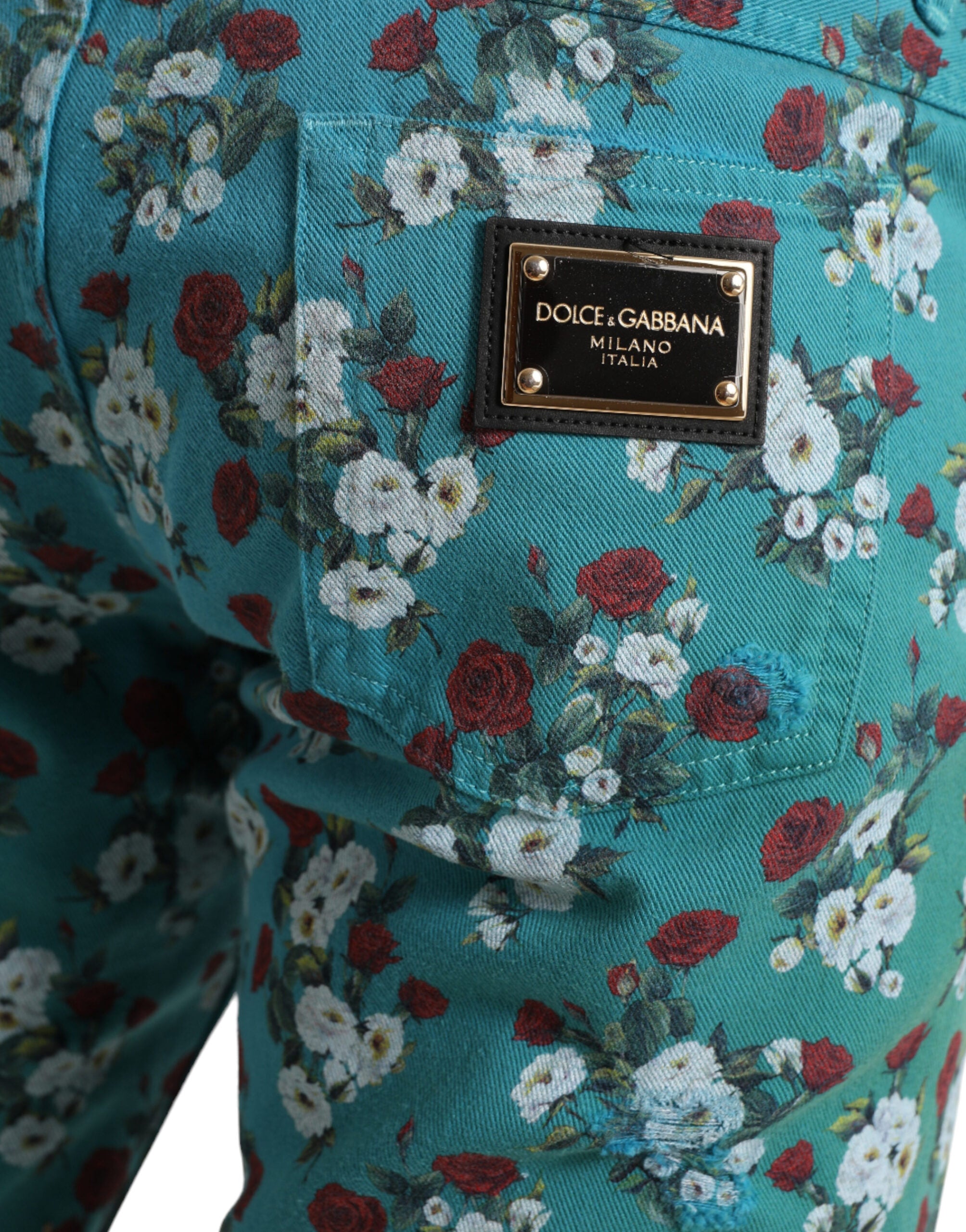 Dolce & Gabbana Blue skinny denim trousers in cotton with floral print-4
