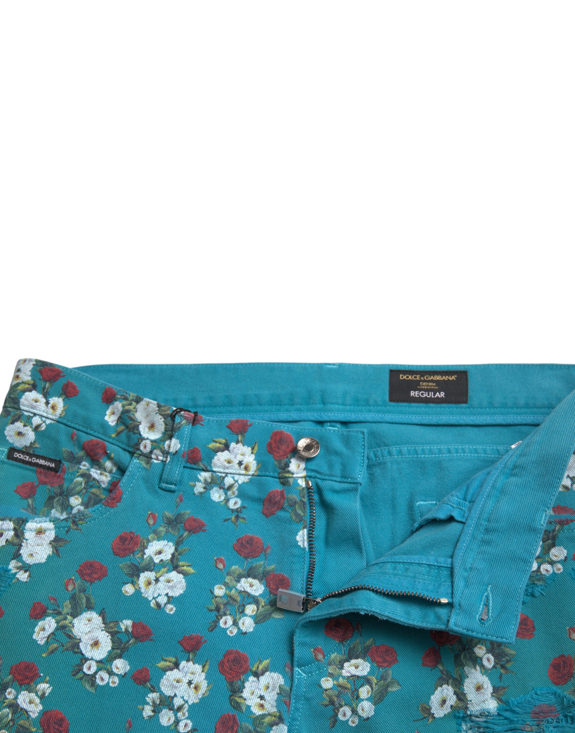 Dolce & Gabbana Blue skinny denim trousers in cotton with floral print-5