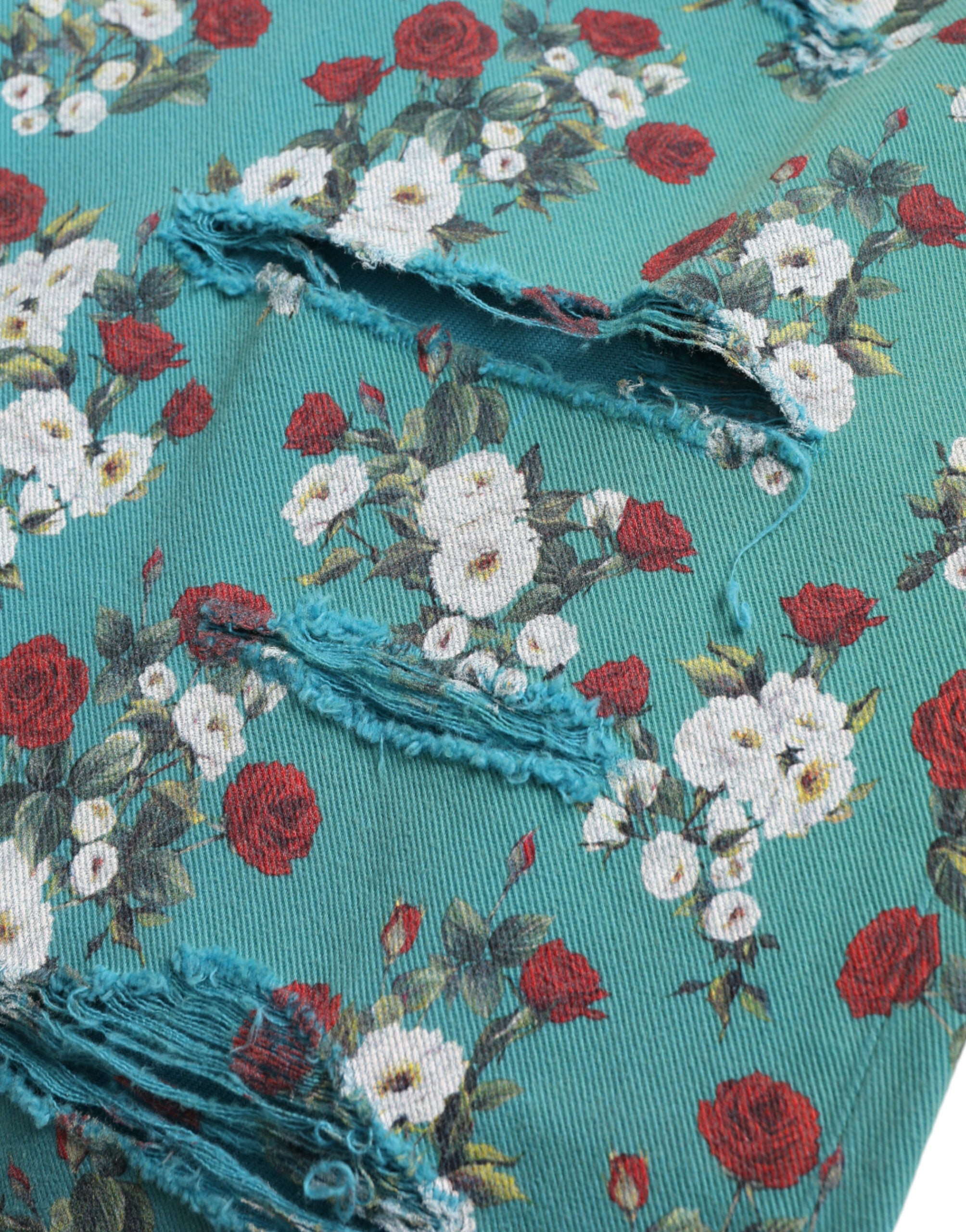 Dolce & Gabbana Blue skinny denim trousers in cotton with floral print-6