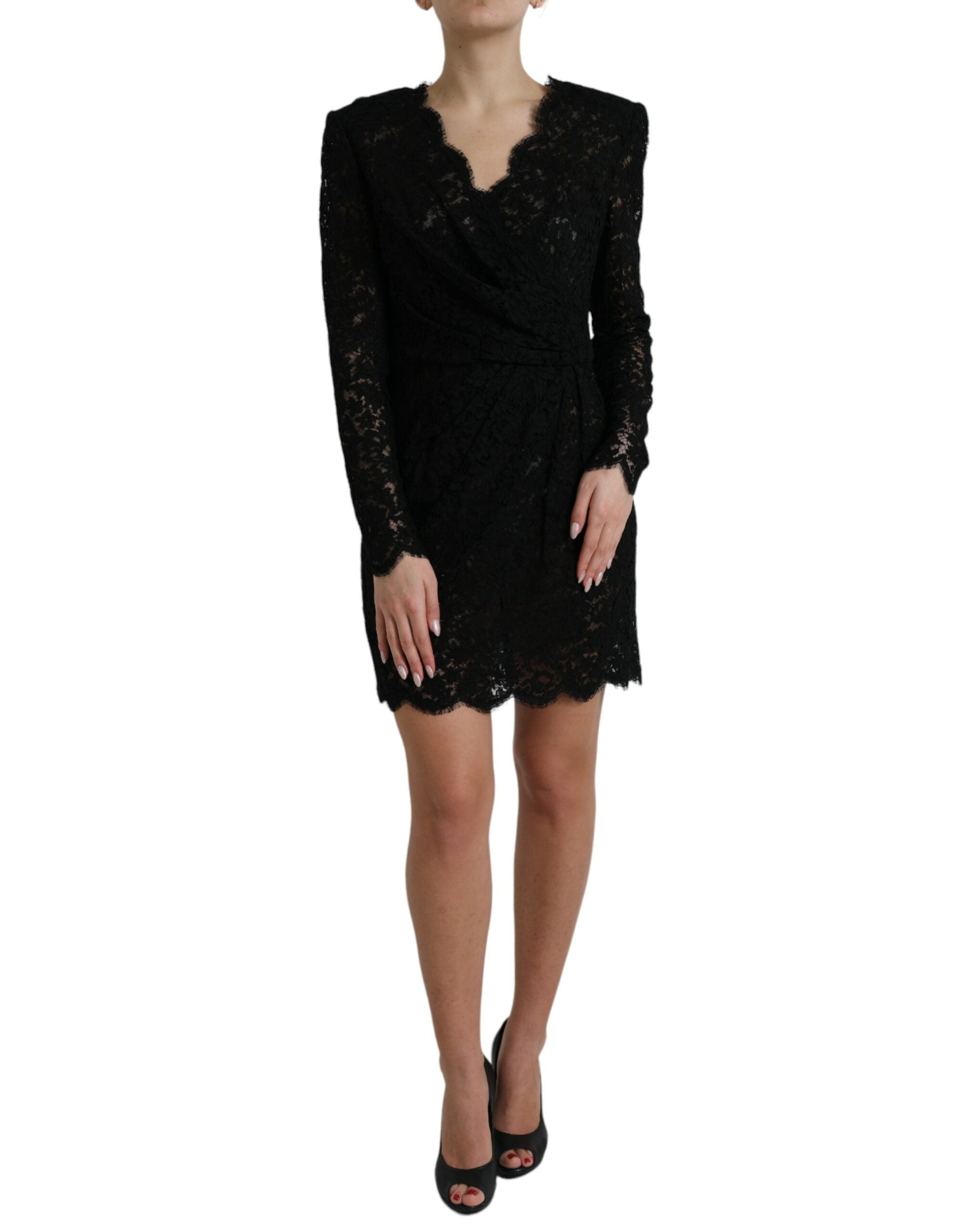 Dolce & Gabbana Schwarzes Bodycon-Mini-Kleid aus Baumwolle mit Spitze-1