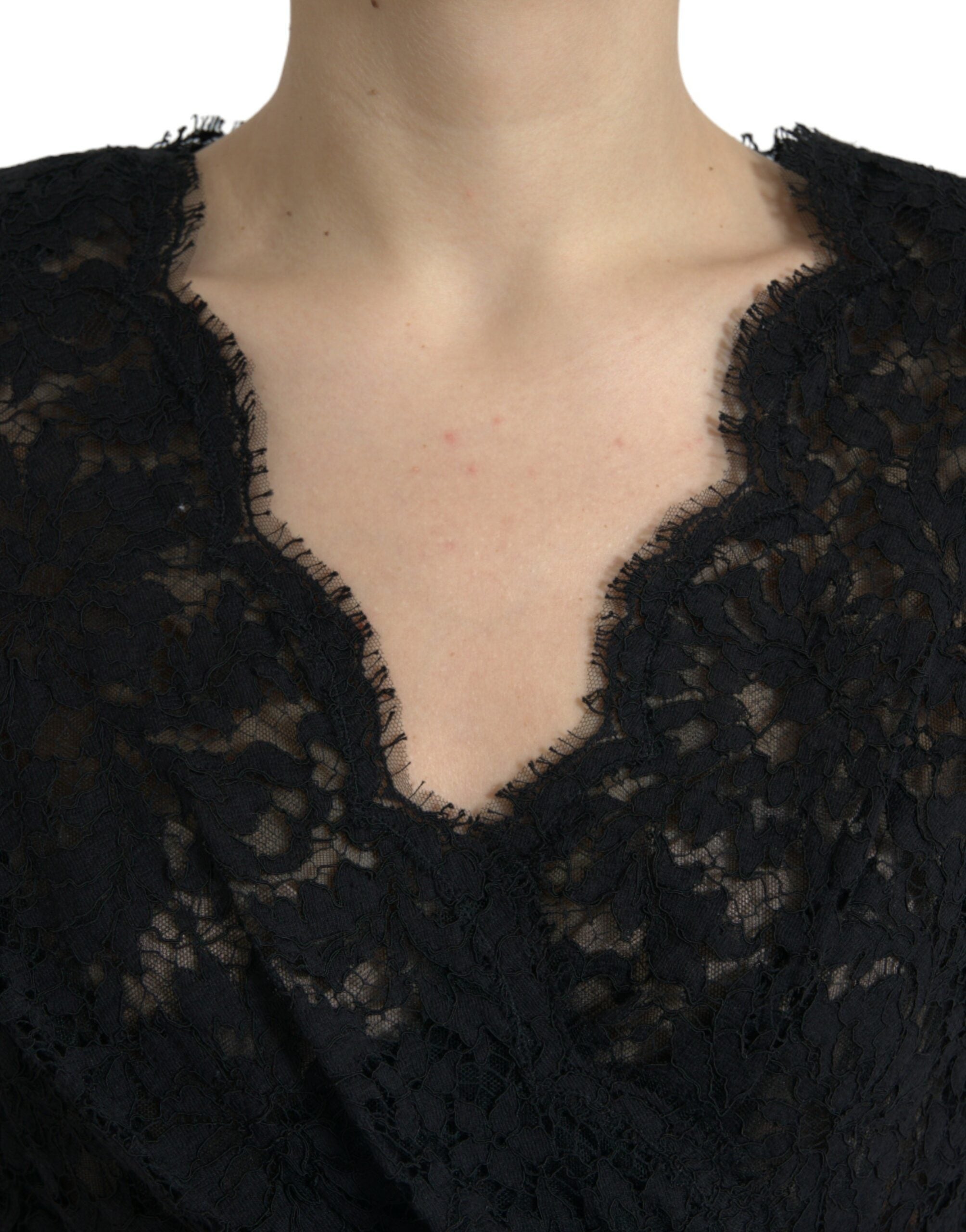Dolce & Gabbana Schwarzes Bodycon-Mini-Kleid aus Baumwolle mit Spitze-4
