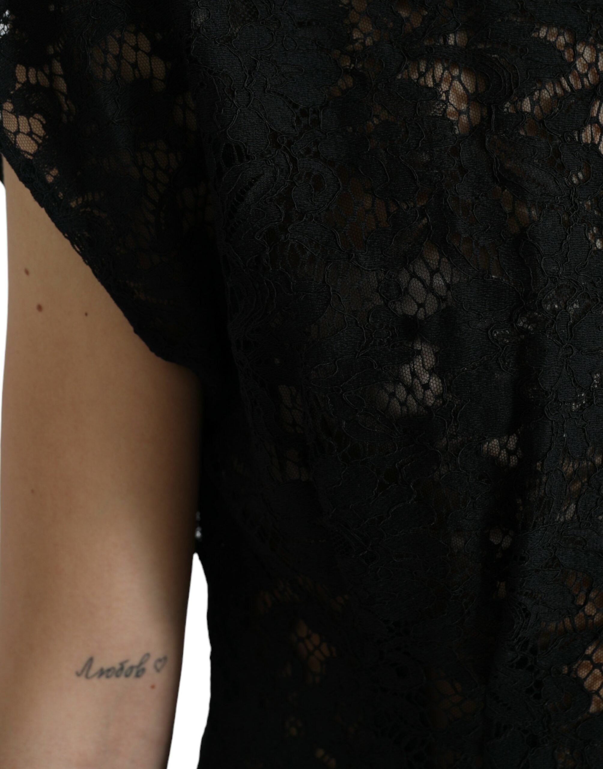 Vestido mini de algodón negro de Dolce & Gabbana con corte en A y encaje floral-5