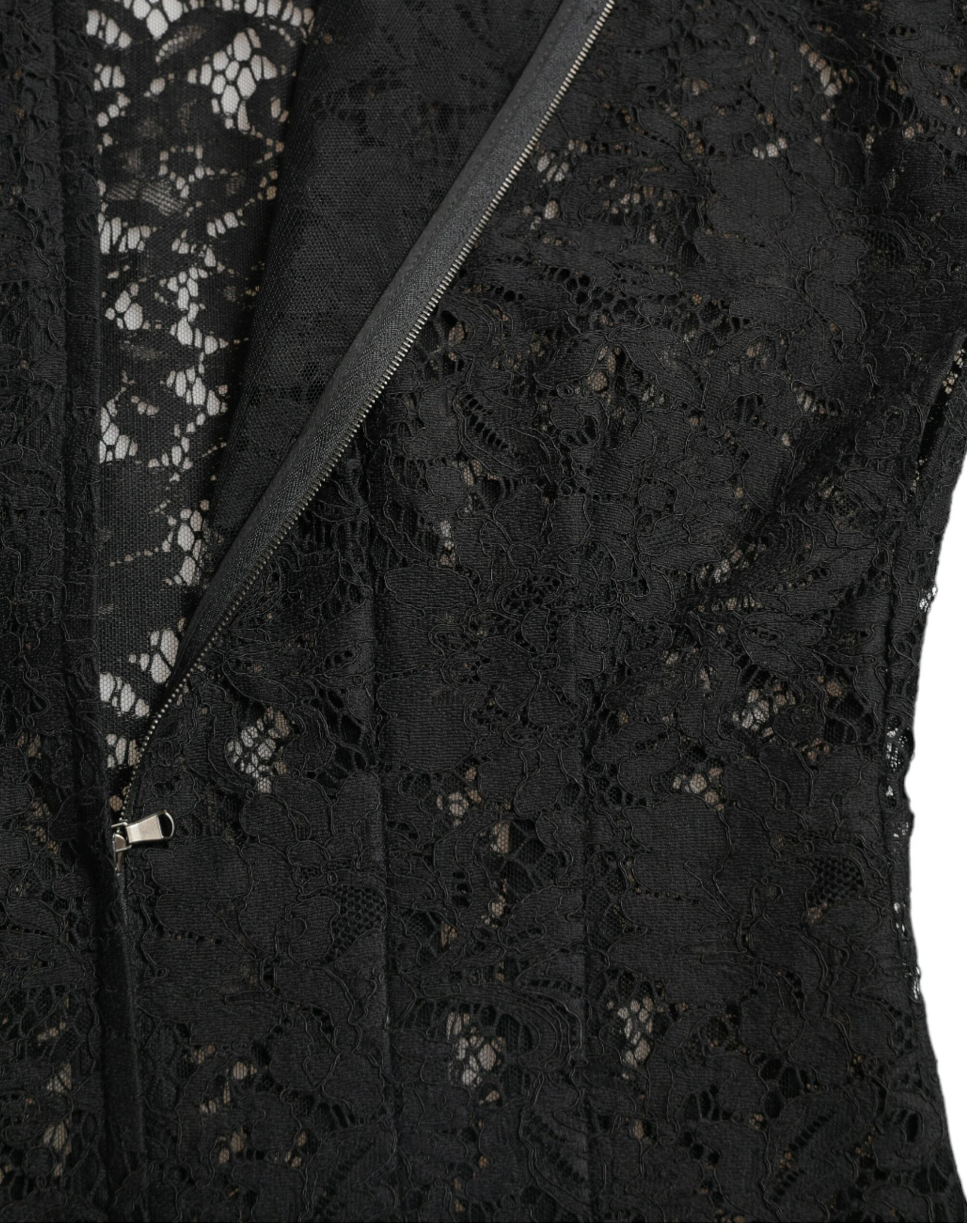 Vestido mini de algodón negro de Dolce & Gabbana con corte en A y encaje floral-7