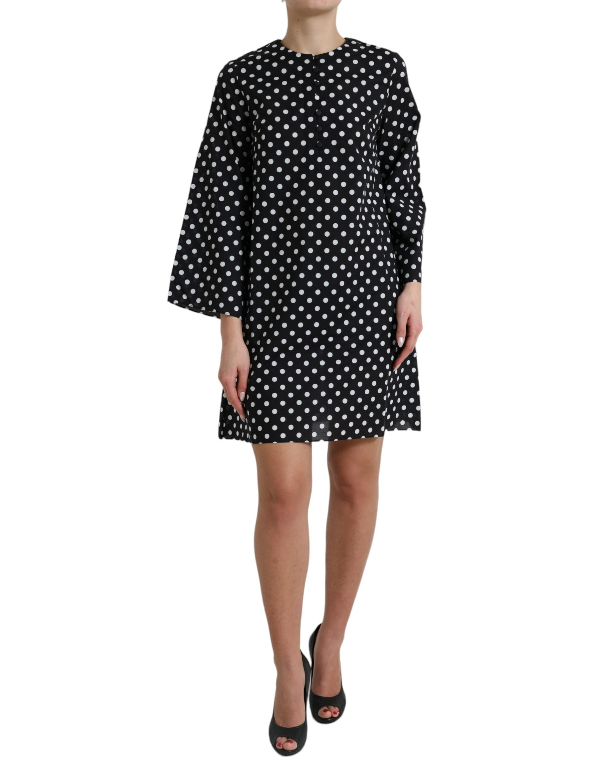 Dolce & Gabbana Schwarz-weiß gepunktetes Nylon-Shift-Minikleid-1