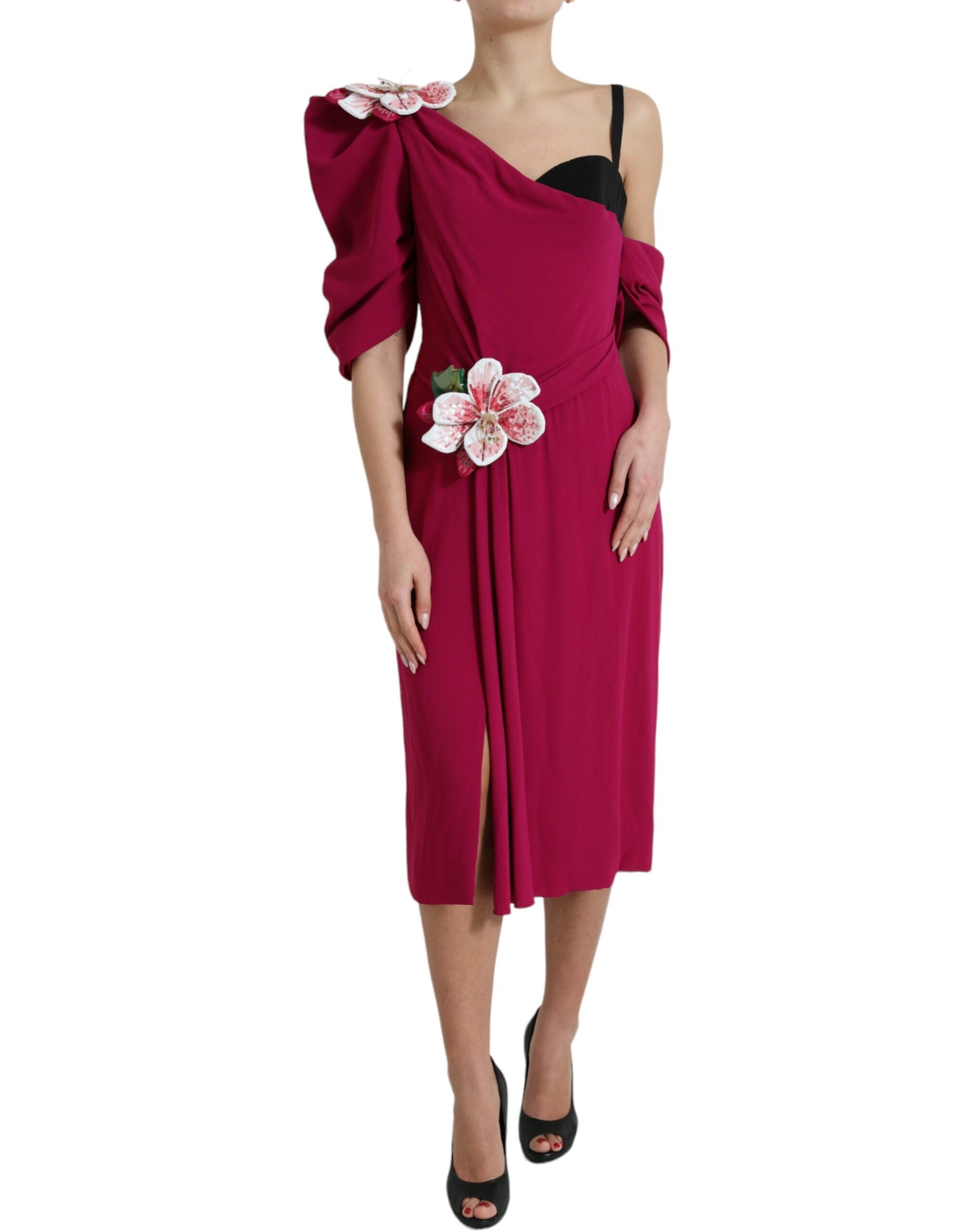 Dolce & Gabbana Lilac floral one-shoulder dress-2