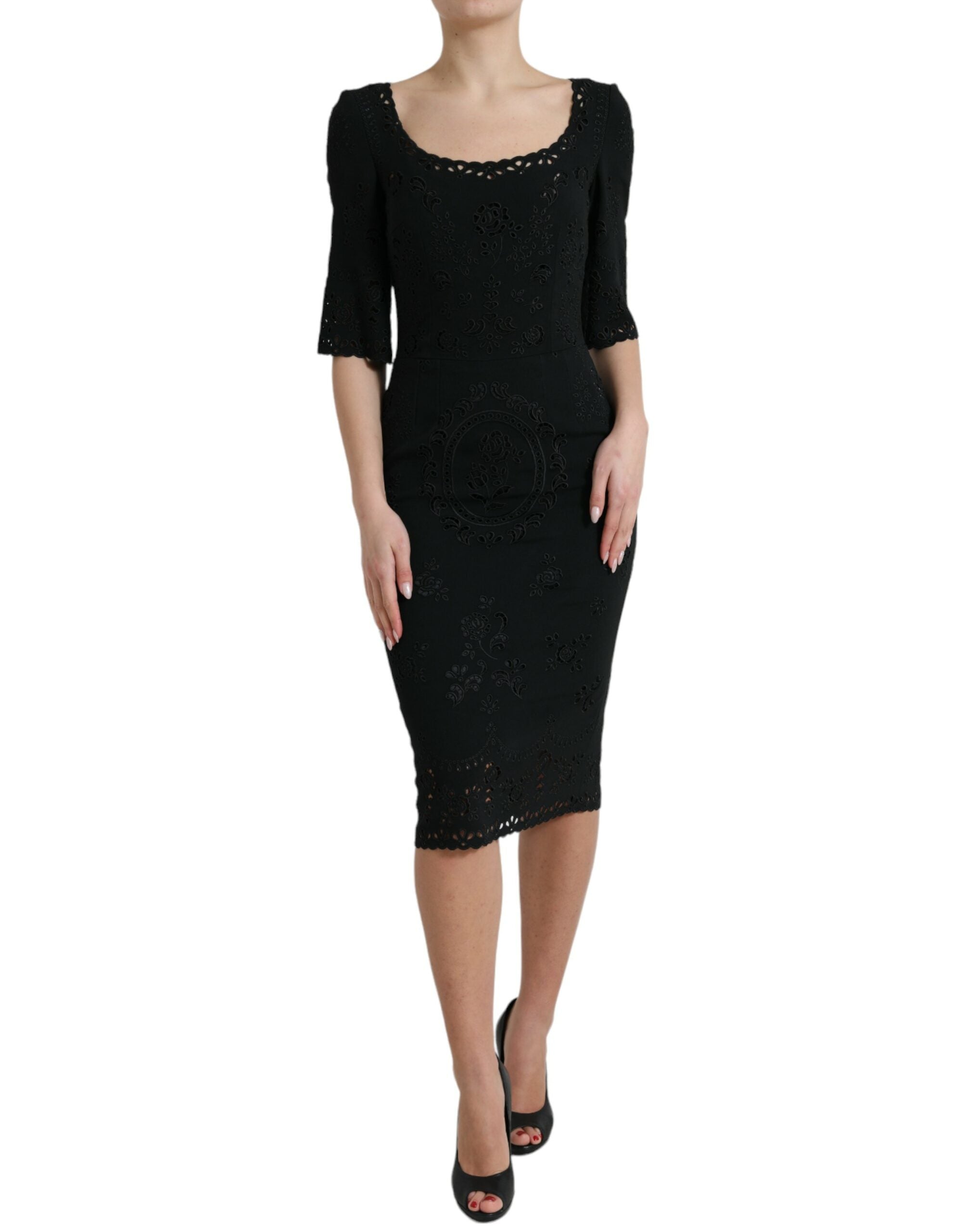 Dolce & Gabbana Black viscose bodycon dress with floral lace