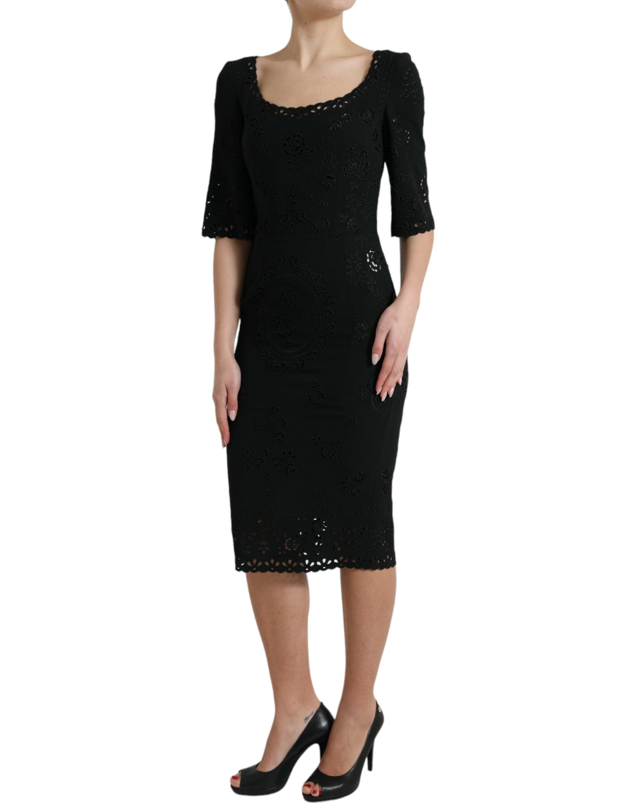 Dolce & Gabbana Black viscose bodycon dress with floral lace-2