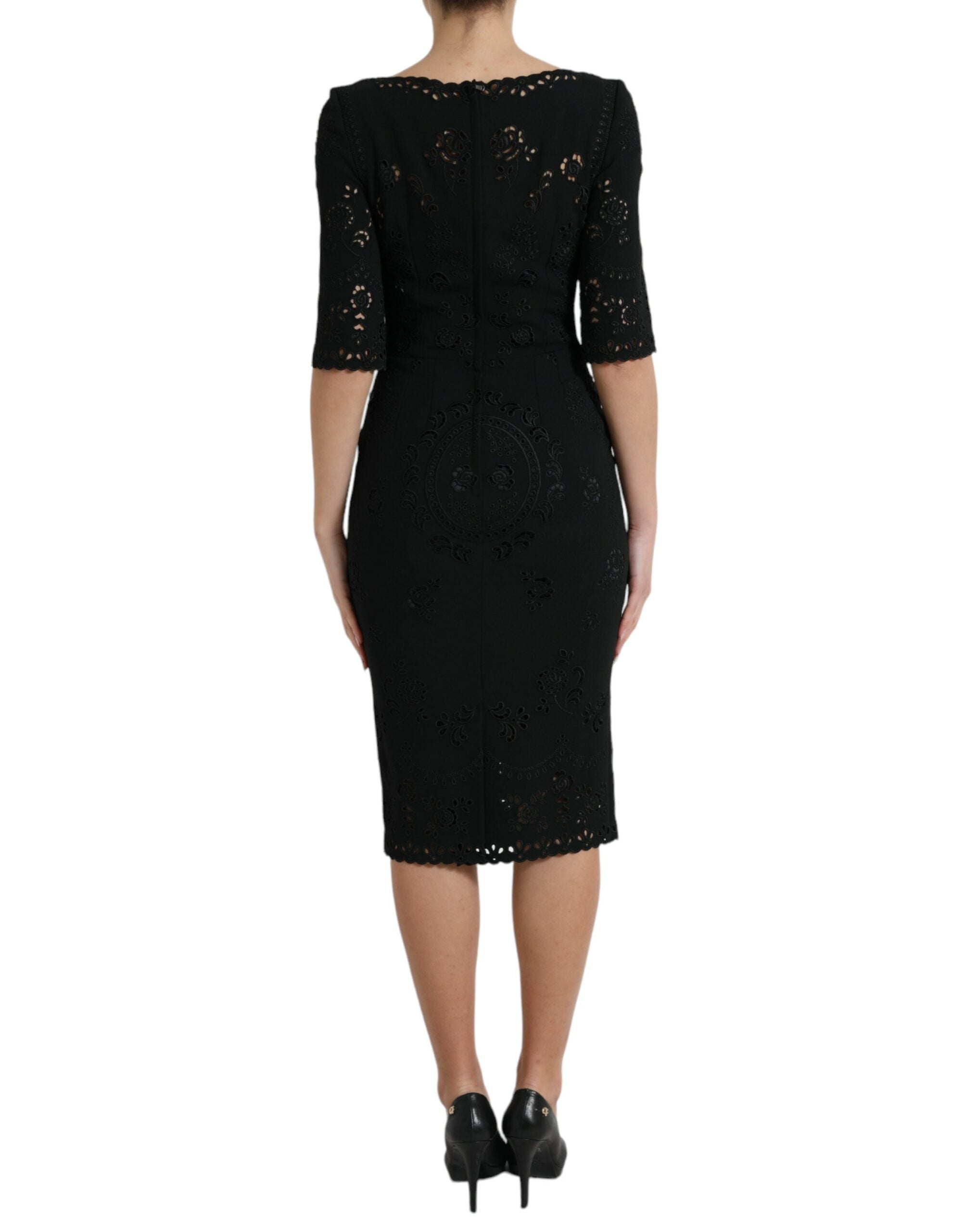 Dolce & Gabbana Black viscose bodycon dress with floral lace-3