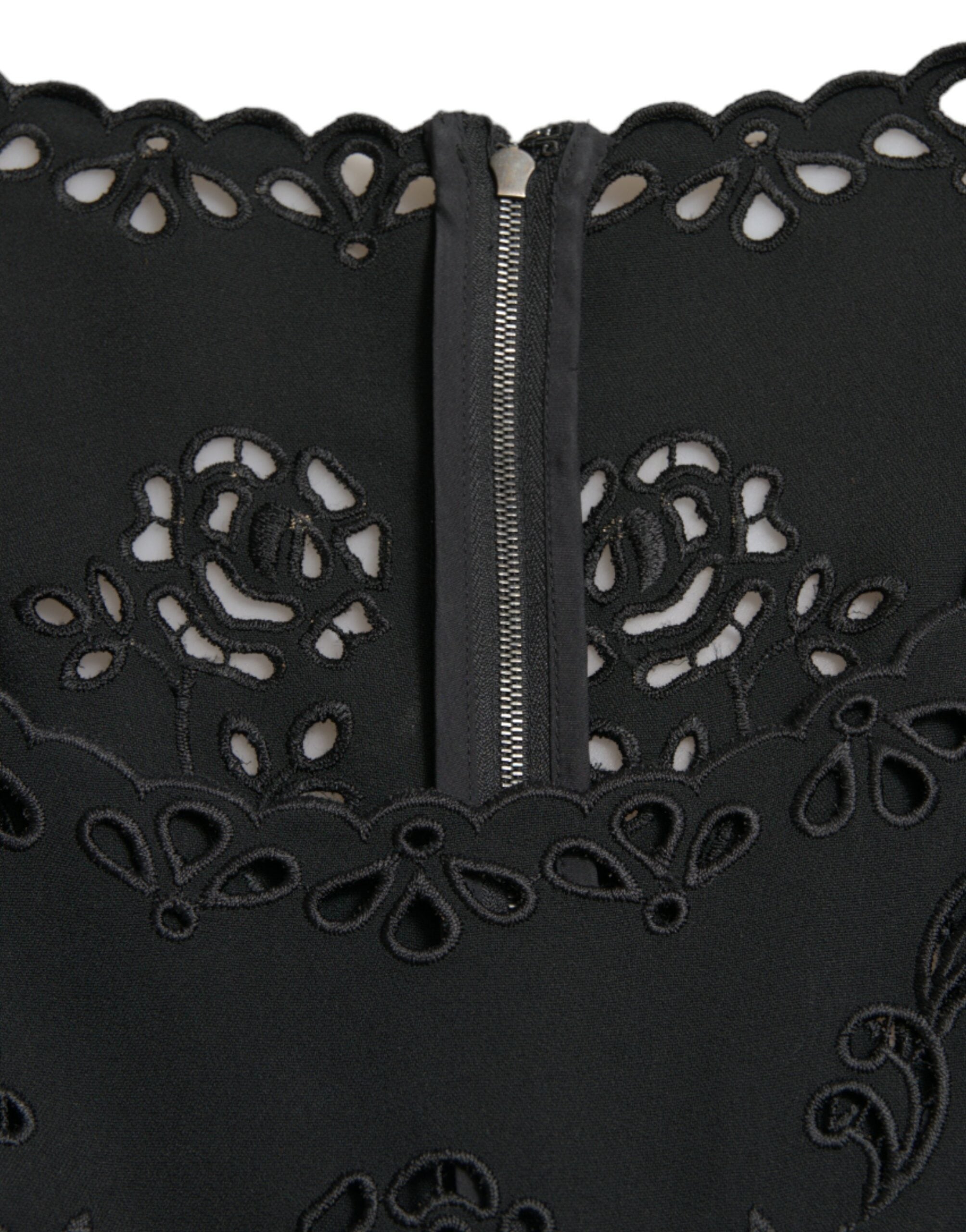 Dolce & Gabbana Black viscose bodycon dress with floral lace-7