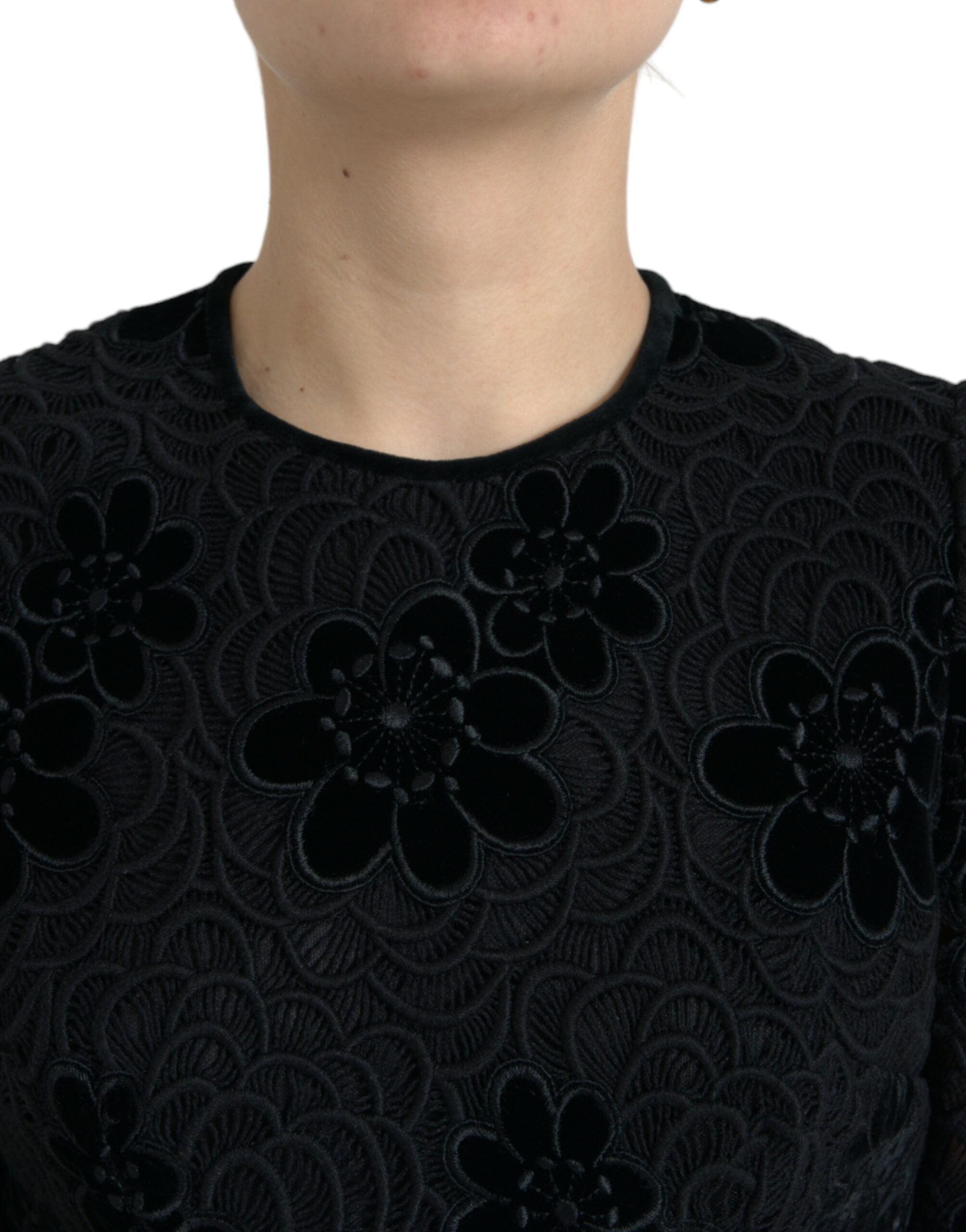 Dolce & Gabbana Black Cotton Bodycon Dress with Floral Lace-4