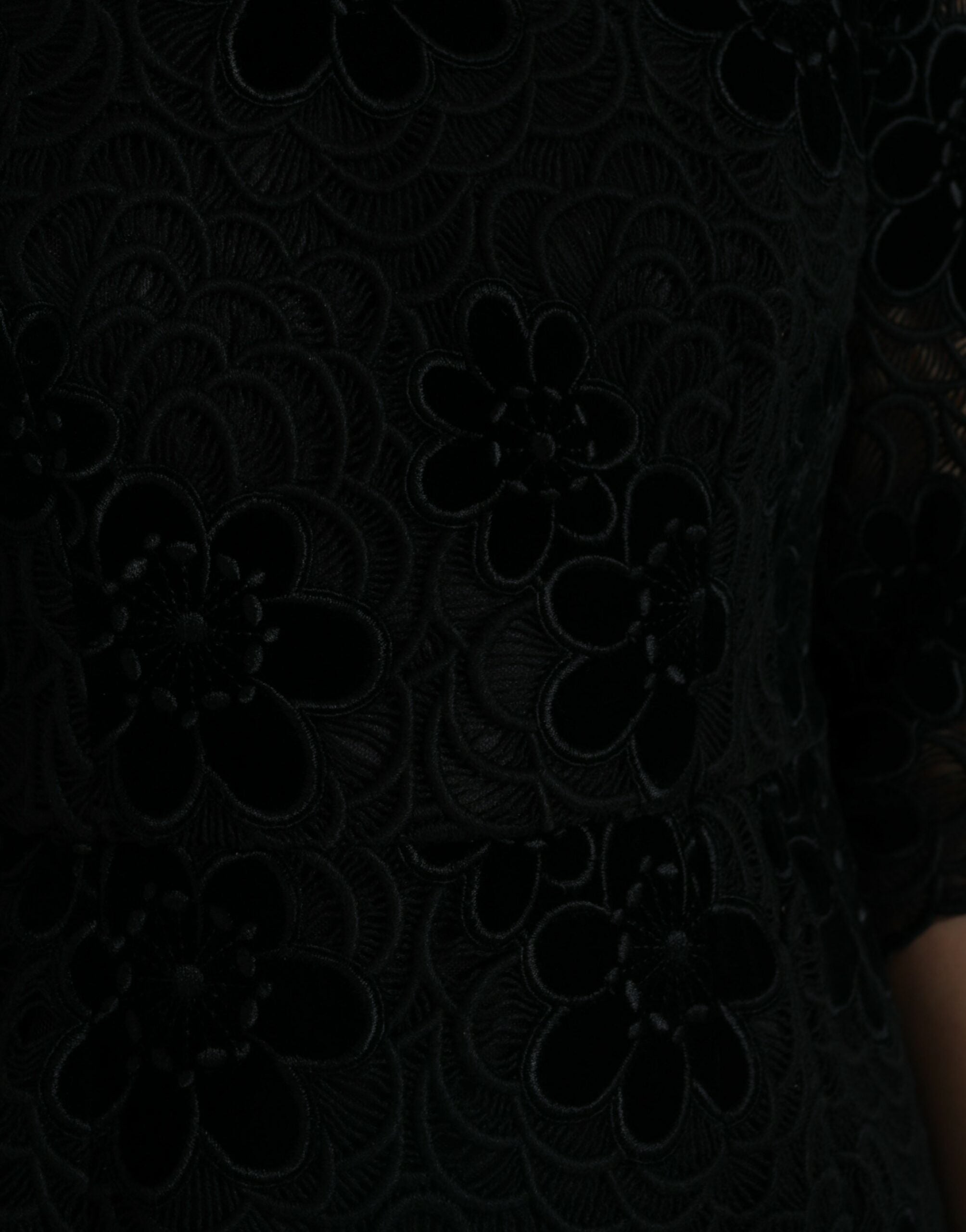 Dolce & Gabbana Black Cotton Bodycon Dress with Floral Lace-5
