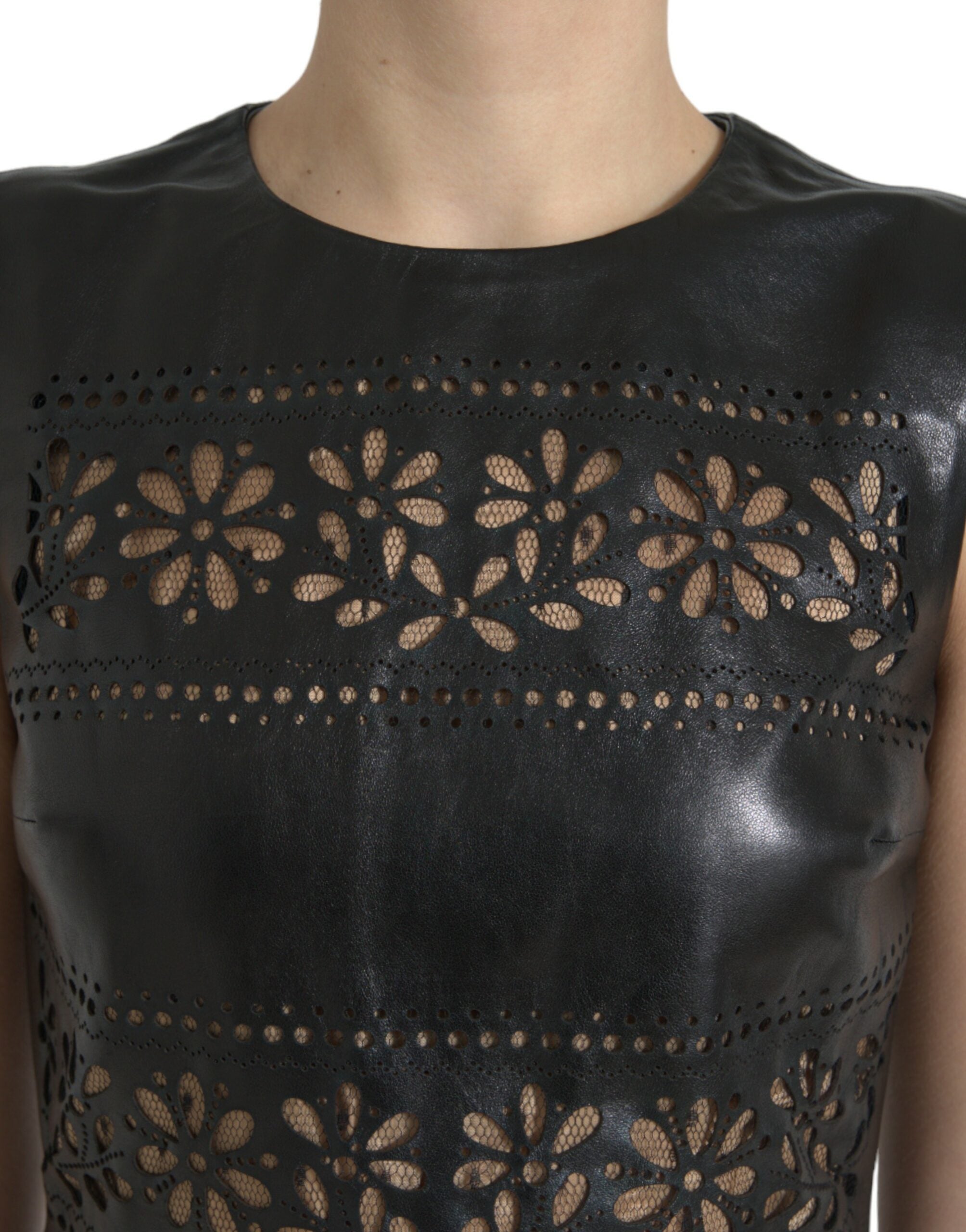 Valentino Shiny Black Nylon Neckline A-Line Mini Dress-4
