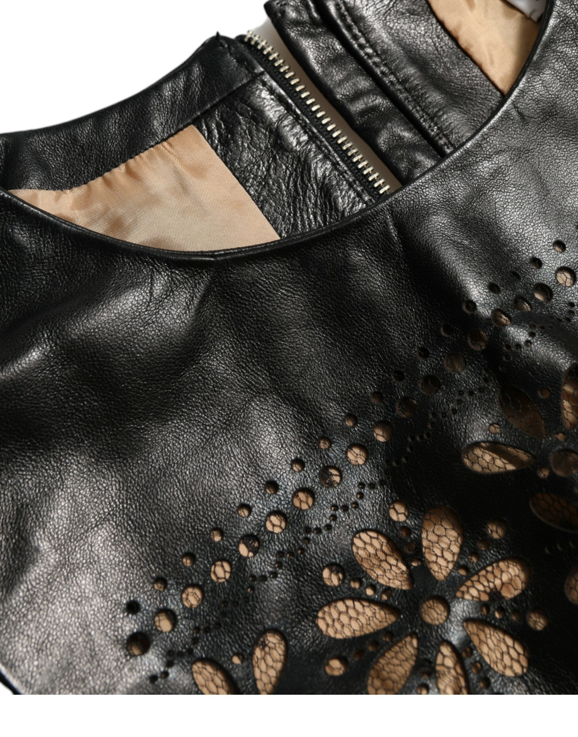 Valentino Shiny Black Nylon Neckline A-Line Mini Dress-6