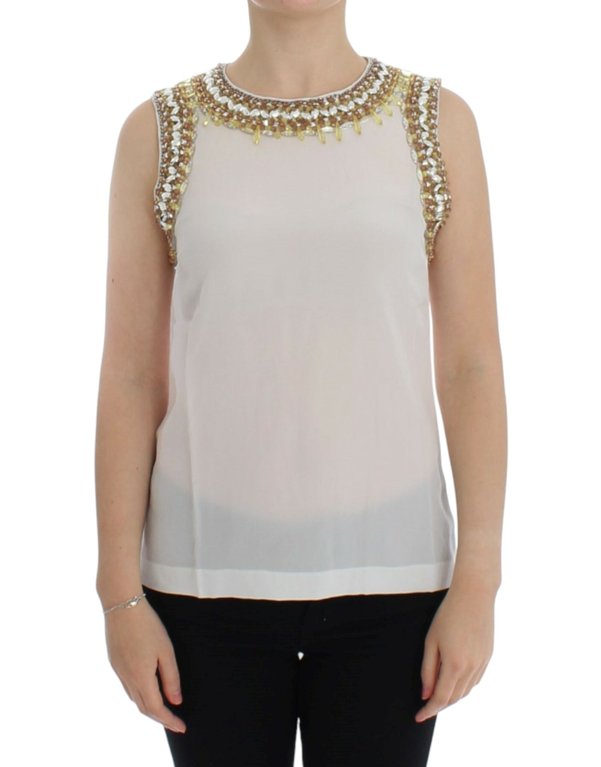 Top de tirantes blanco con cristales de Dolce & Gabbana