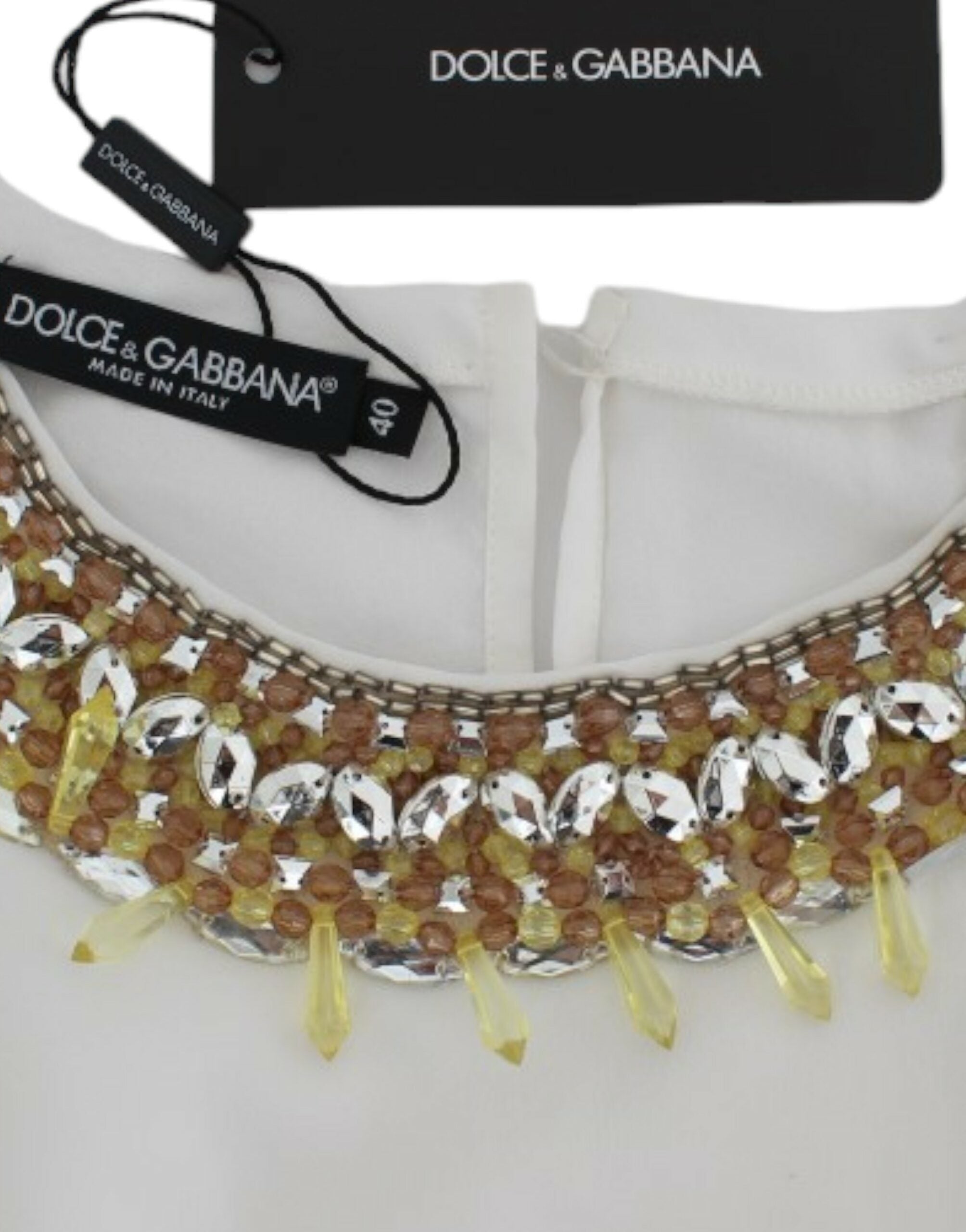 Top de tirantes blanco con cristales de Dolce & Gabbana-7