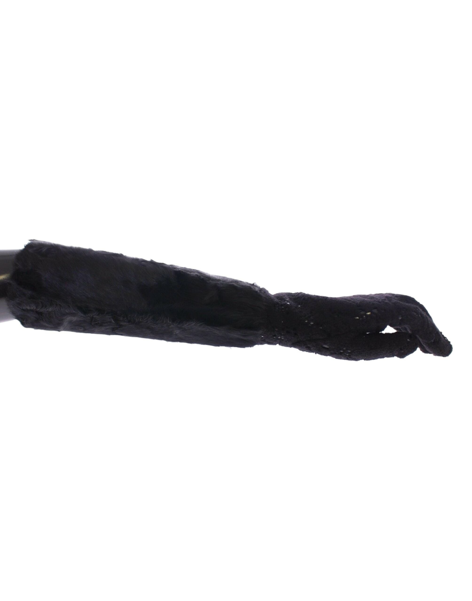Dolce & Gabbana Black Lace Wool Lambskin Fur Elbow Gloves-2