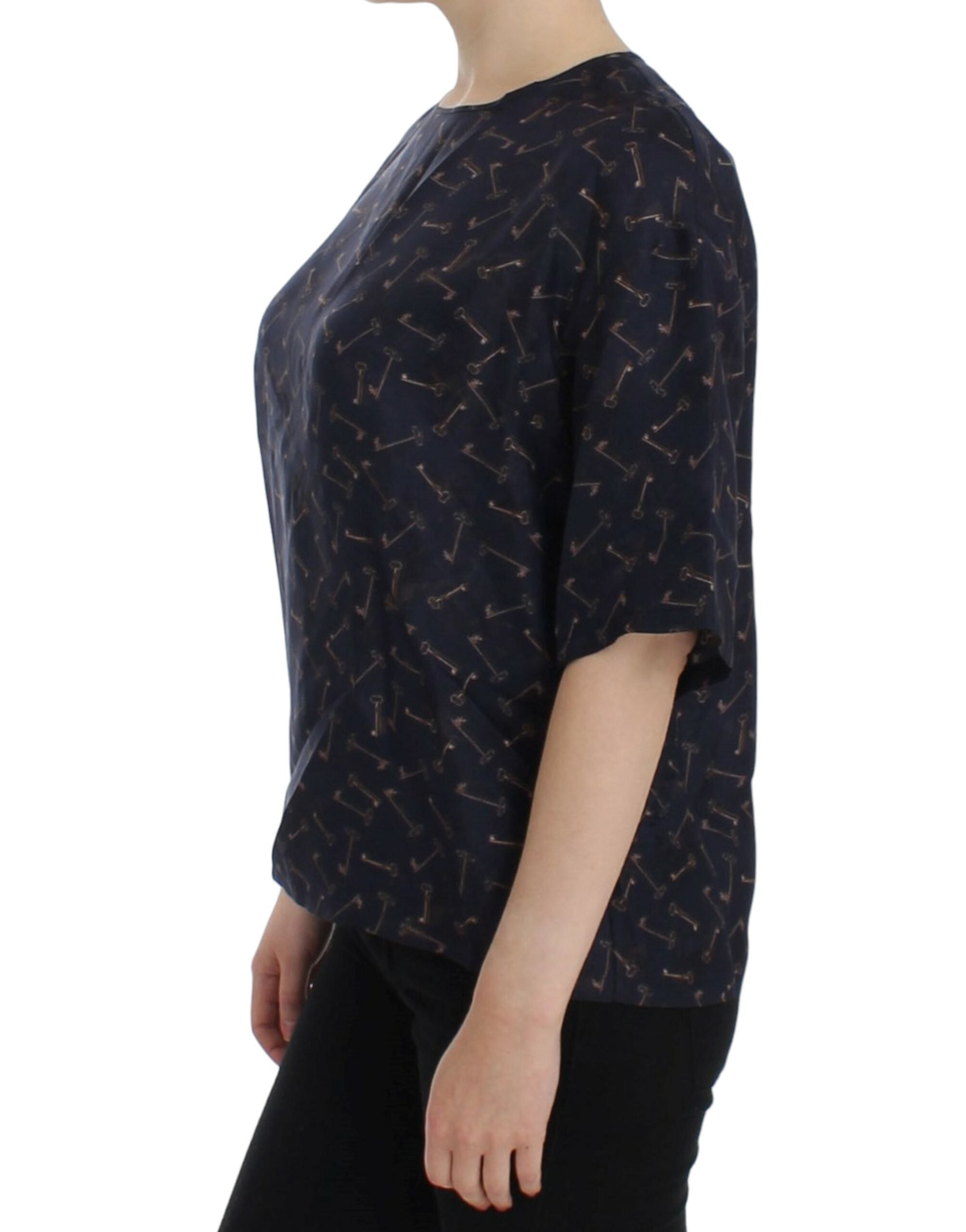 Blusa de seda azul y dorada con estampado de llaves de Dolce & Gabbana-2