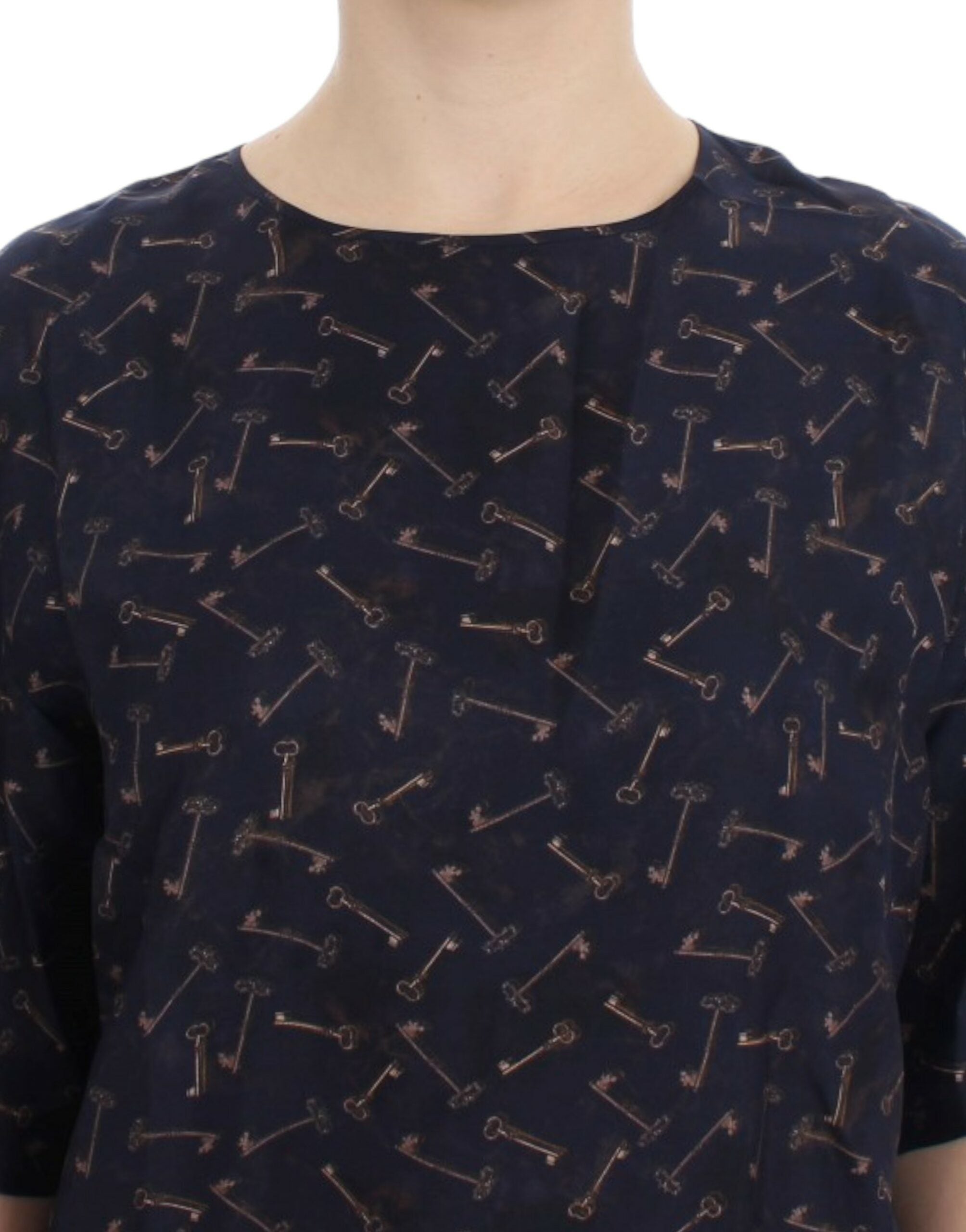 Blusa de seda azul y dorada con estampado de llaves de Dolce & Gabbana-5