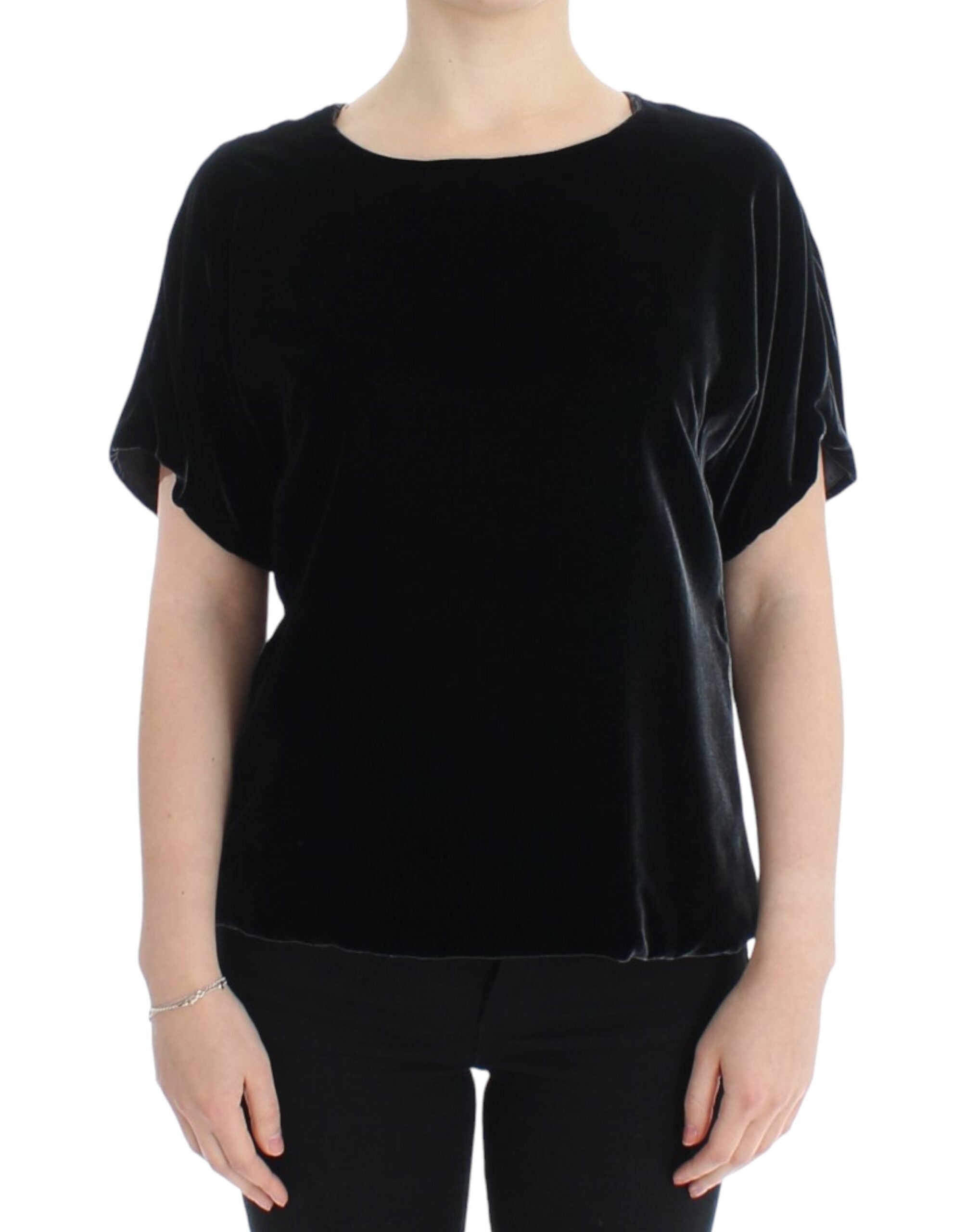 Dolce & Gabbana black velvet blouse with short sleeves-1