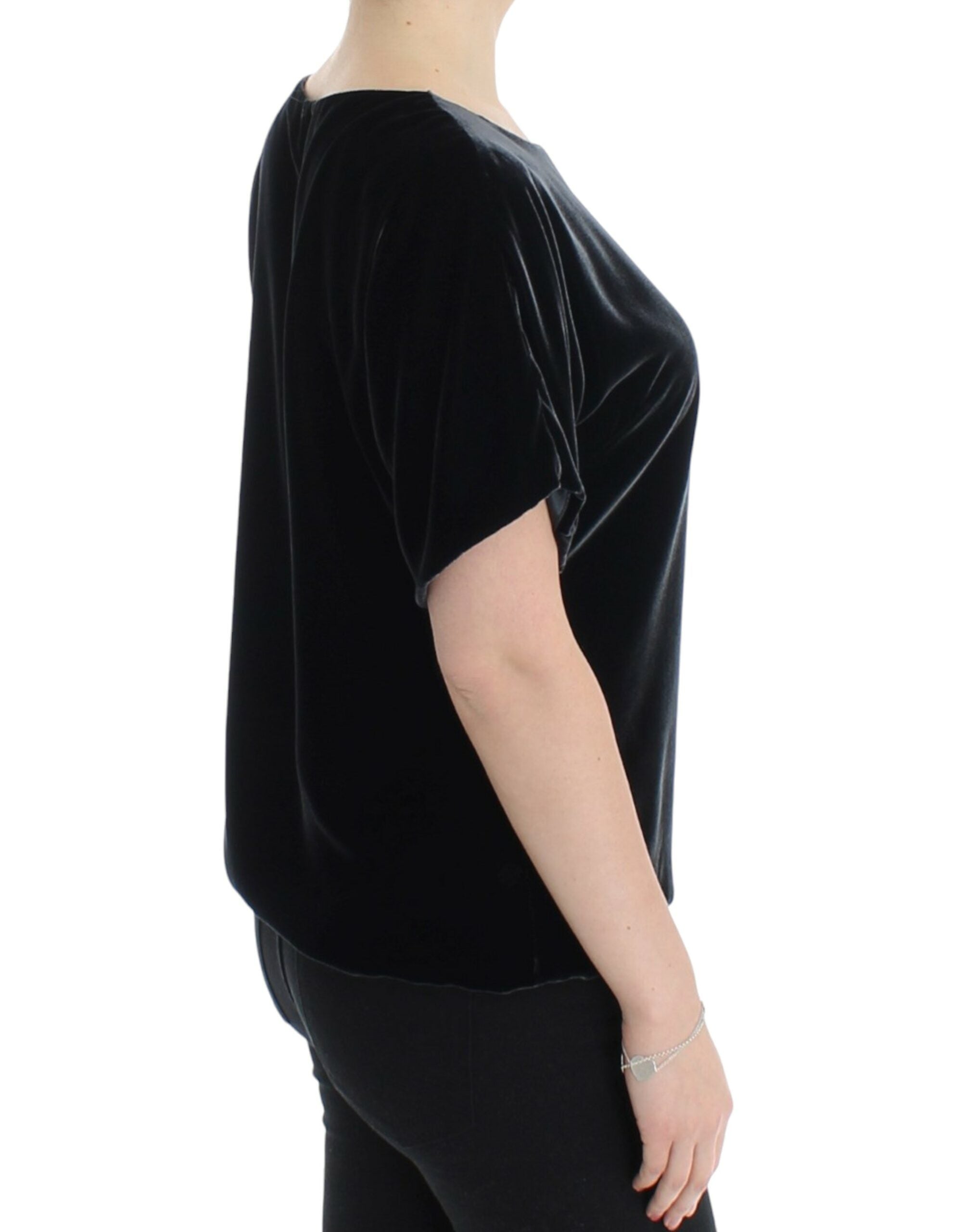 Dolce & Gabbana black velvet blouse with short sleeves-4