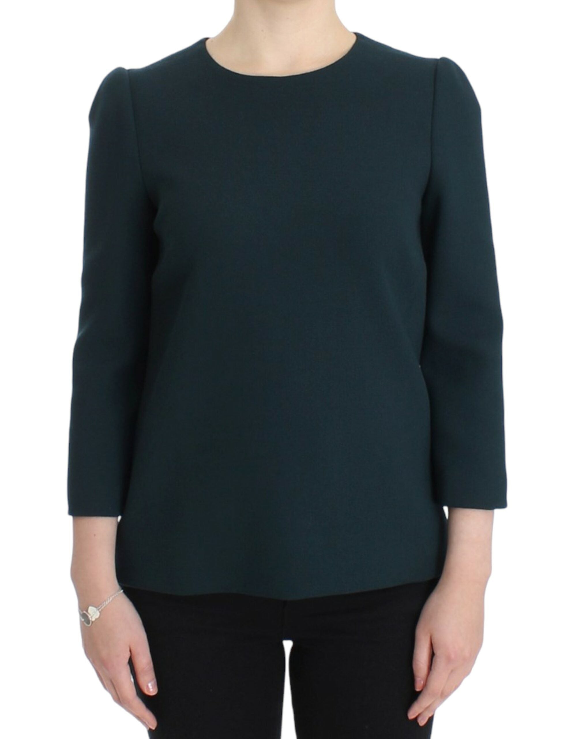 Dolce & Gabbana Green 3/4-Sleeved Wool Blouse-1