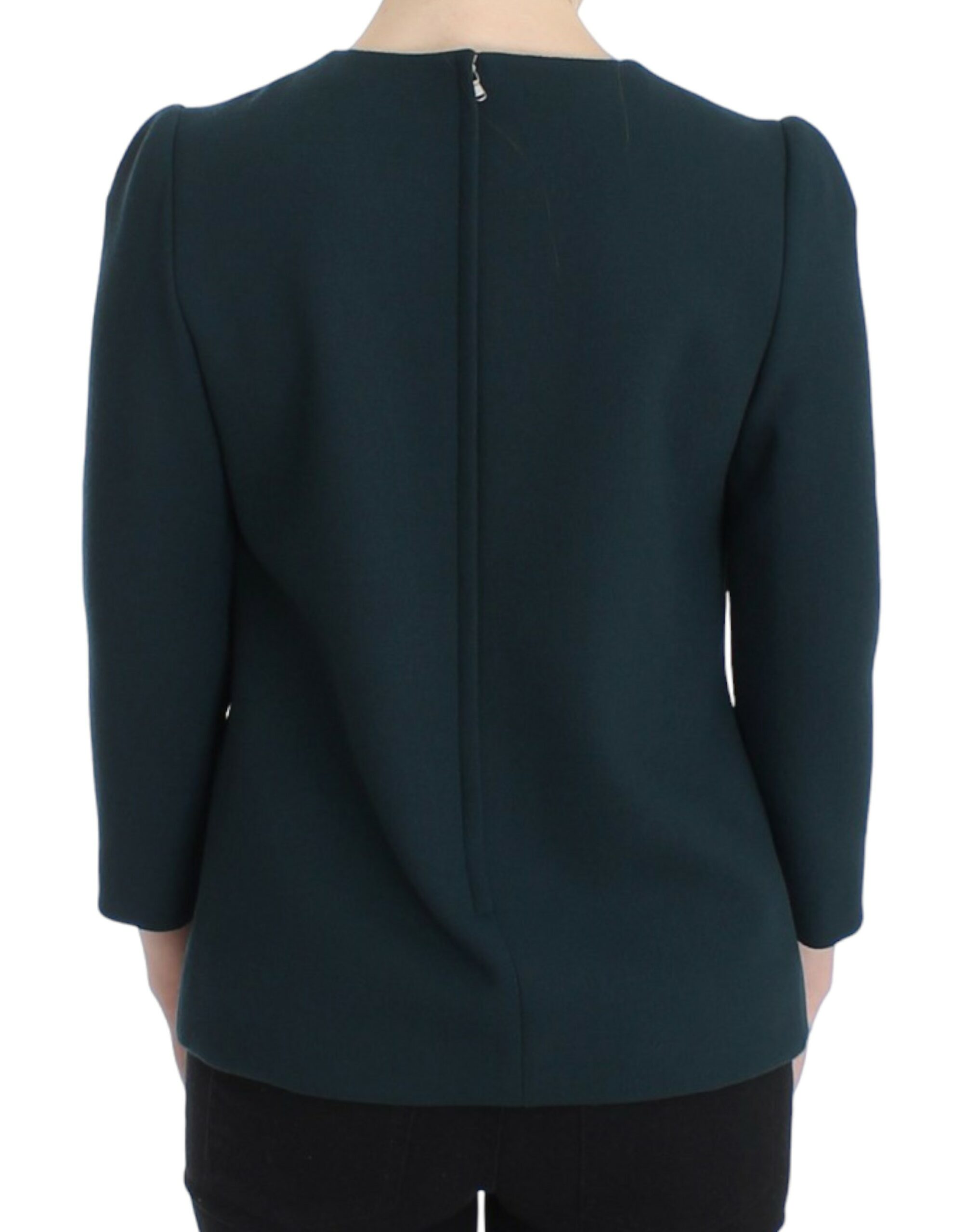 Dolce & Gabbana Green 3/4-Sleeved Wool Blouse-3